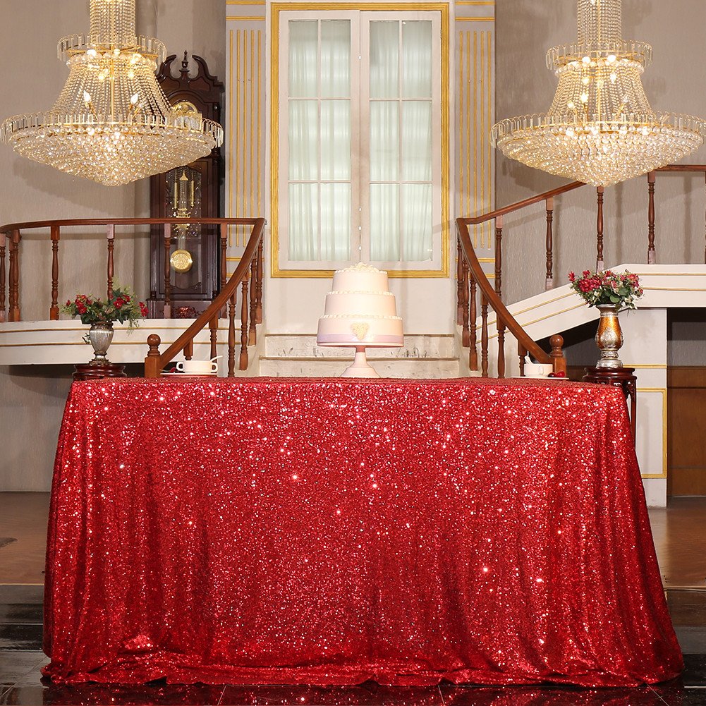 Partydelight Sequin Tablecloth Sparkly Christmas Decor Square 90''X90'' Dark Red