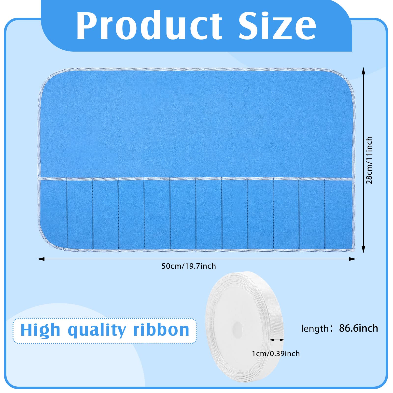Silver Storage Bags Silver Storage Cloth Anti Tarnish Silver Protector Bags Blue Holder for Silverware Flatware Storage Organizer Place Setting Roll with White Ribbon for Kitchen Utensils (4 Pieces)