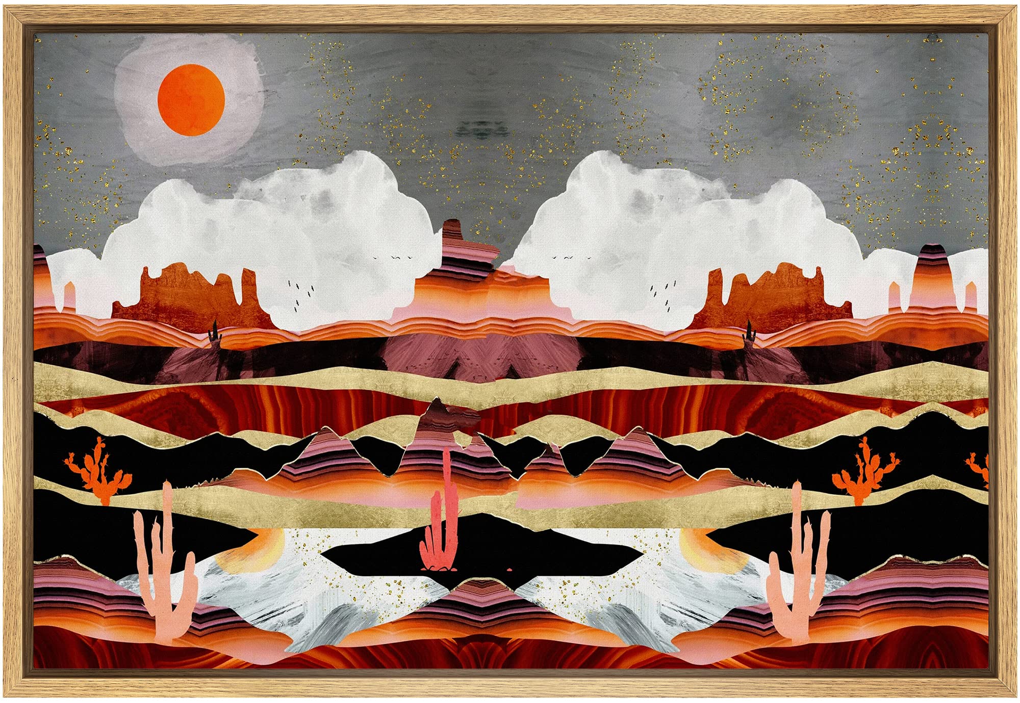 Signford Framed Canvas Print Wall Art Red Marble Effect Desert Canyon Abstract Wilderness Illustrations Modern Art Rustic Scenic