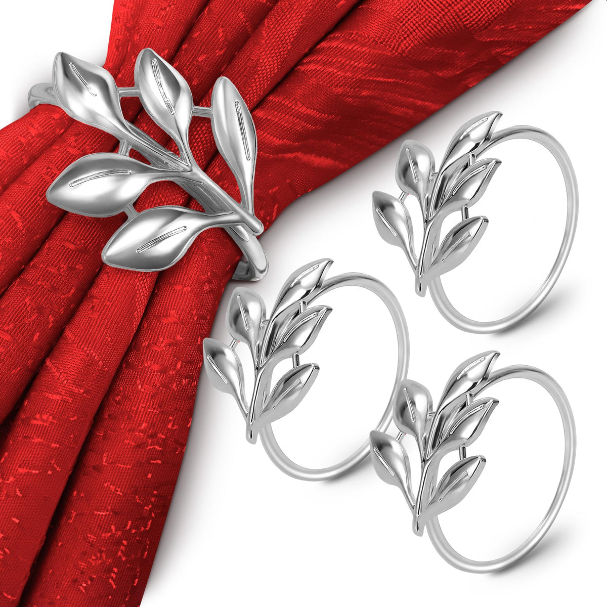 Set Of 20 Silver Napkin Rings - Elegant Leaf Design Table Decor | Stylish For Weddings, Dinner Parties, Womens Day, And Festive