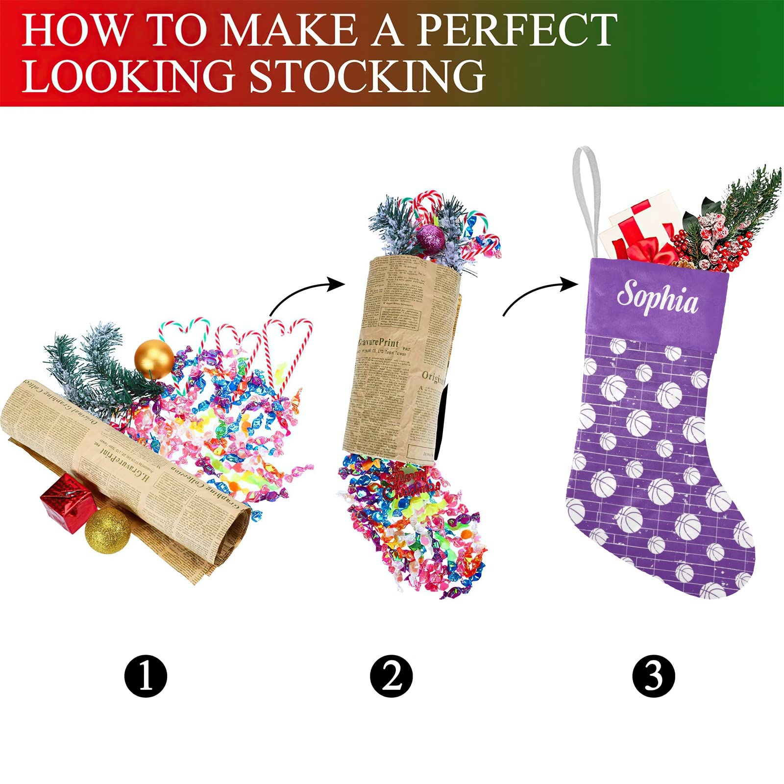 Personalized Purple Basketball Wood Floor Custom Family Xmas Stockings with Name for Home Christmas Party Ornaments Decoration17