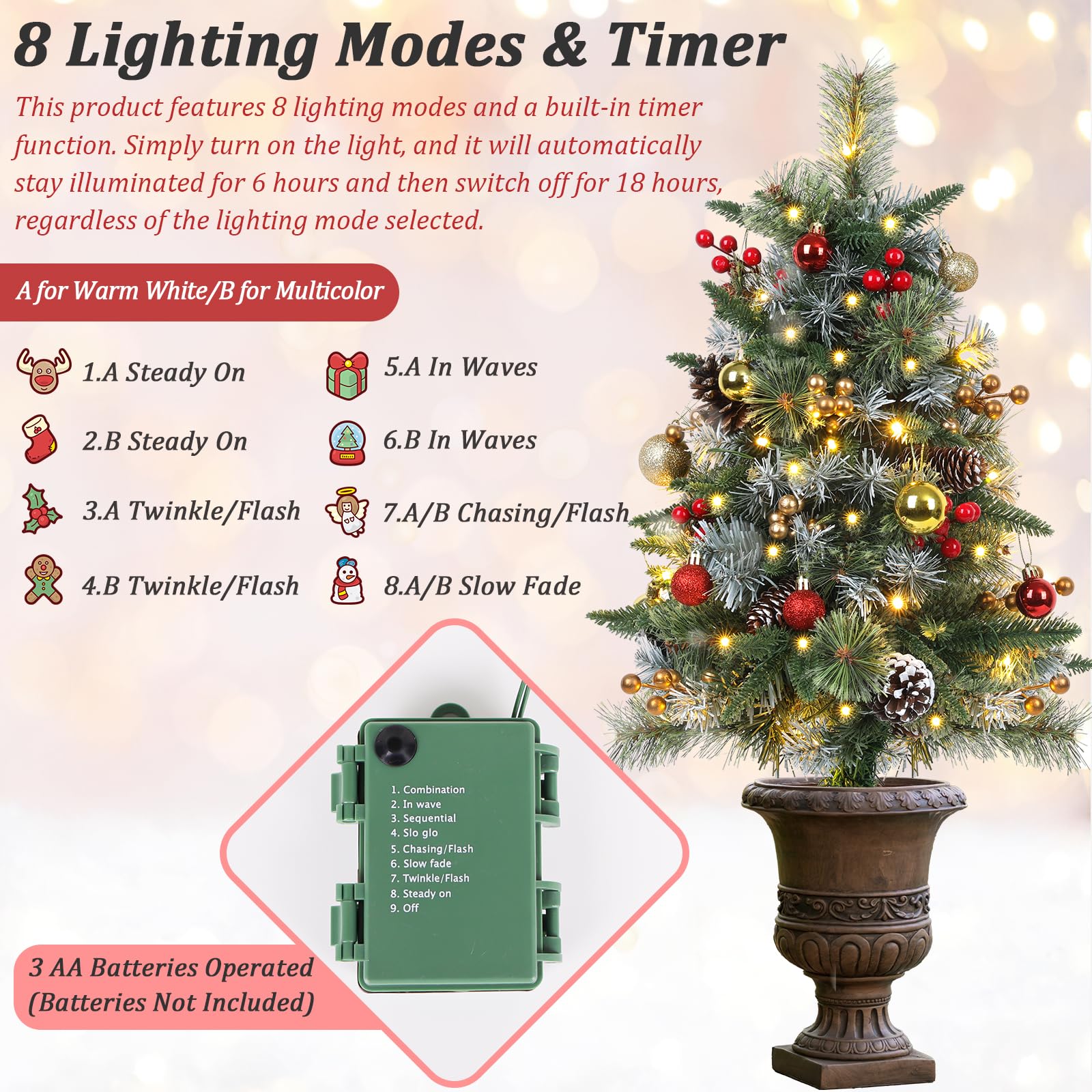 TOWPONICS Set of 2 Outdoor Pathway Christmas Trees with Lights, Frosted Twinkle Small Easy Christmas Tree for Driveway, Entrance