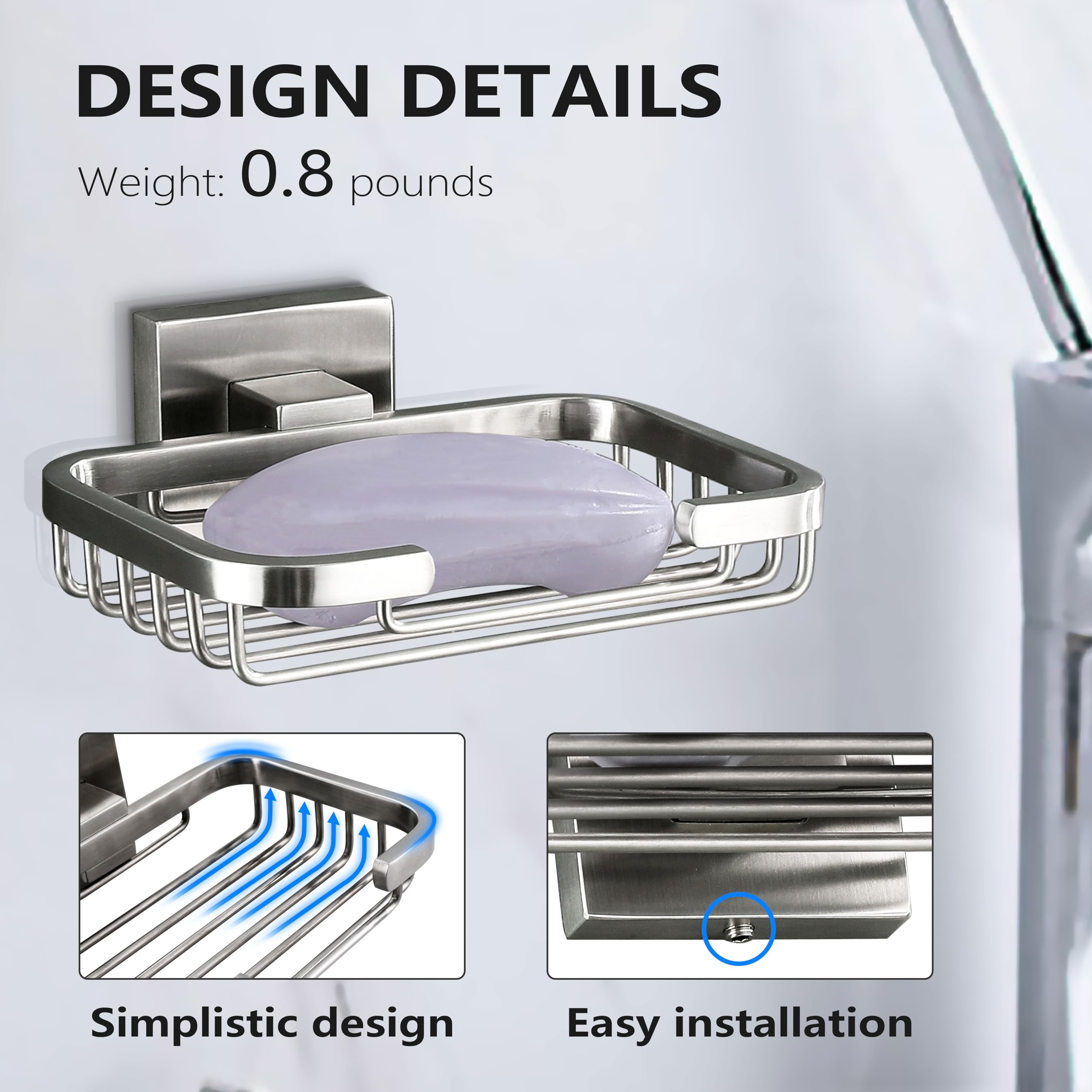 Seido Soap Dish For Shower Wall, 304 Stainless Steel Soap Dish, Wall Mounted Soap Dish Bathroom & Kitchen Dish Soap Tray Shower