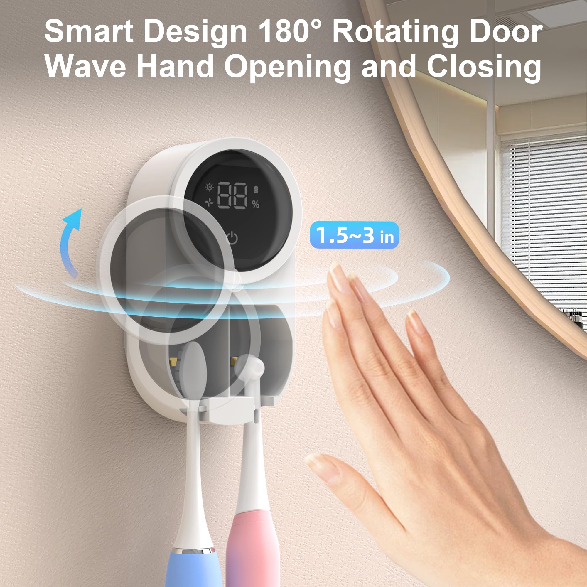 Wall Mounted Toothbrush Holder And Cleaner Smart Light Cleaning And Fan Drying Automatic Rotating Cover Toothbrush Case With Dig