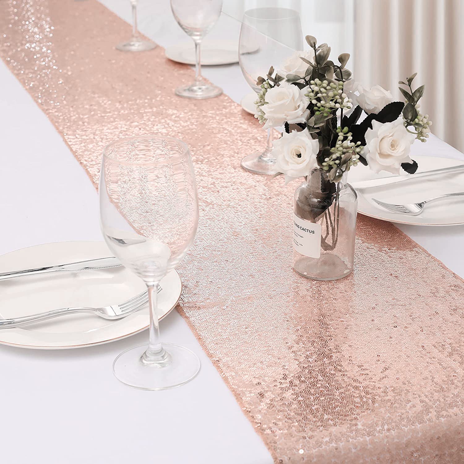 Jyflzq Rose Gold Sequin Table Runner 12 ''X72 '' 10 Packs Glitter Table Runners Sparkly Sequin Runners For Wedding Birthday Part