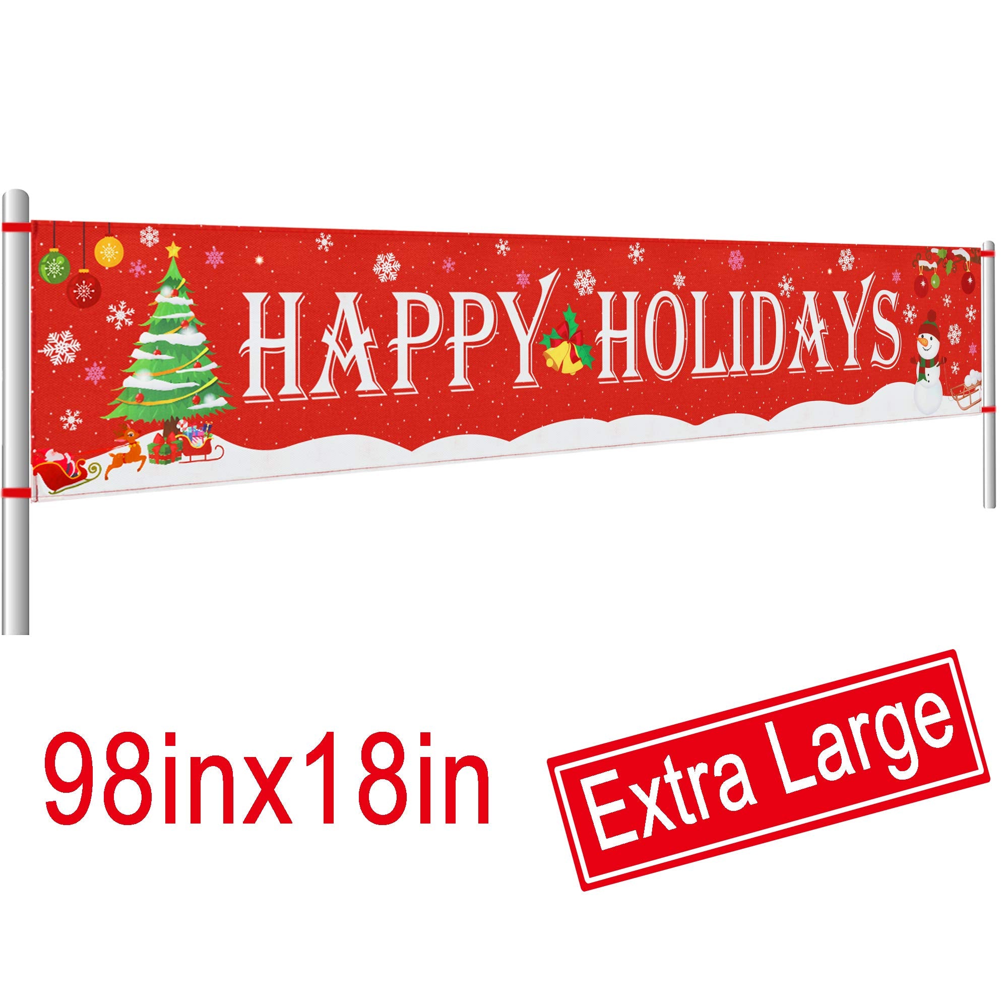 Large Happy Holidays Banner Outdoor | Red Christmas Banner Decorations | Xmas Party Supplies Outdoor & Indoor Decor (8.2 X 1.5 F