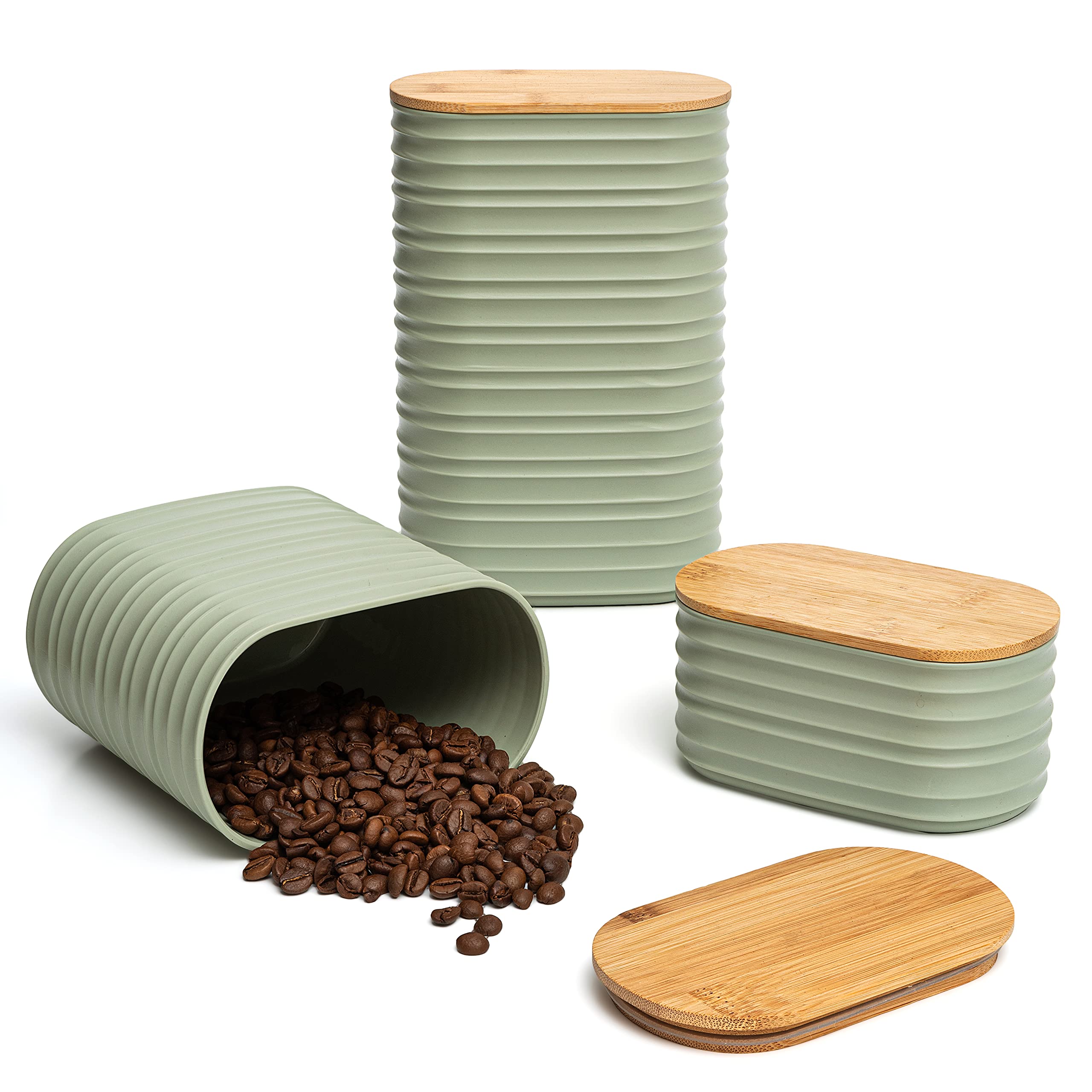 Mixpresso 3 Piece Set Of Airtight Coffee And Sugar Plastic Canister Set With Bamboo Lid , Decorative Container, Kitchen Decor Fo