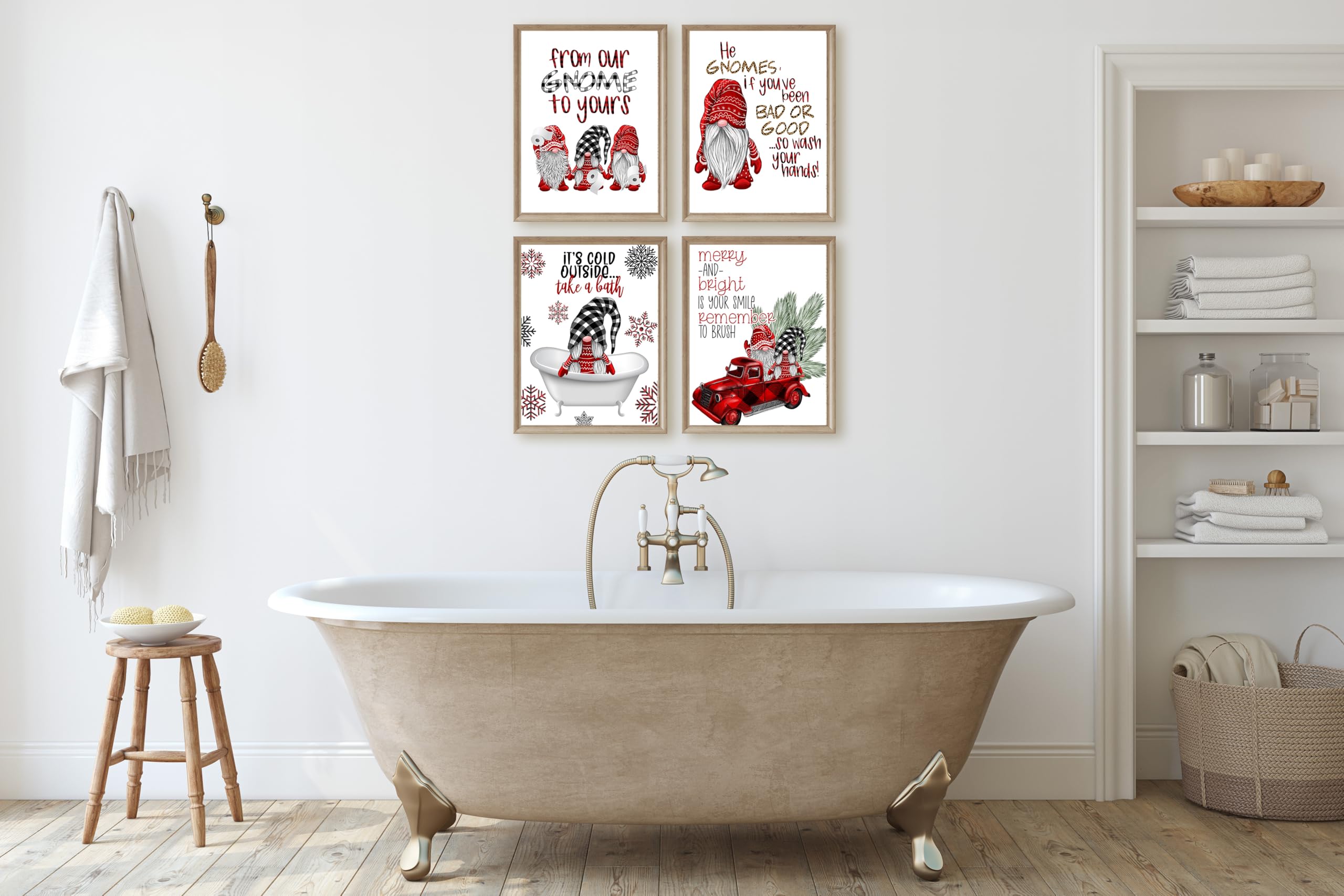 Gnome Buffalo Plaid Bathroom Bath Christmas Art Print Wall Decor Decoration Red Black Picture Hanging Poster