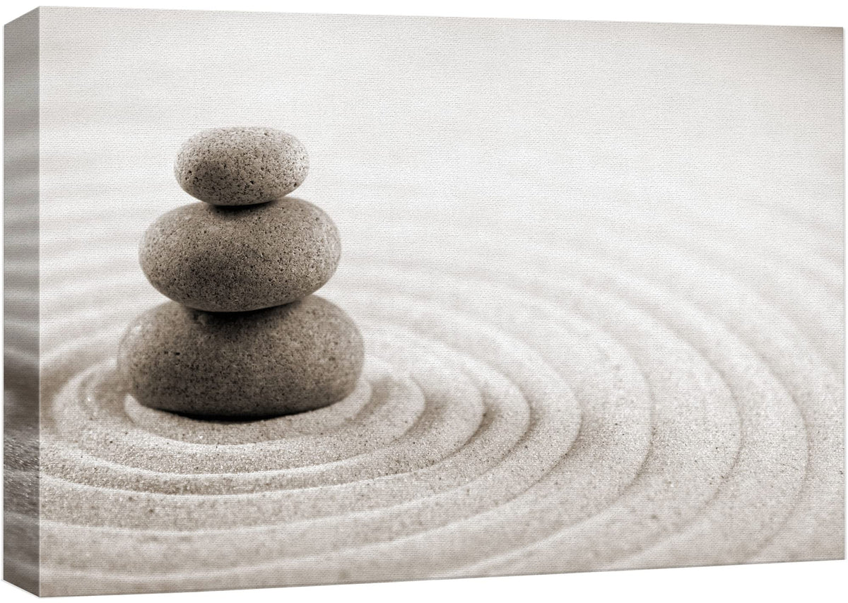 Wall26 Canvas Print Wall Art Rock Stack On Gray Zen Sand Garden Floral Nature Photography Realism Bohemian Scenic Relax/Calm Coo