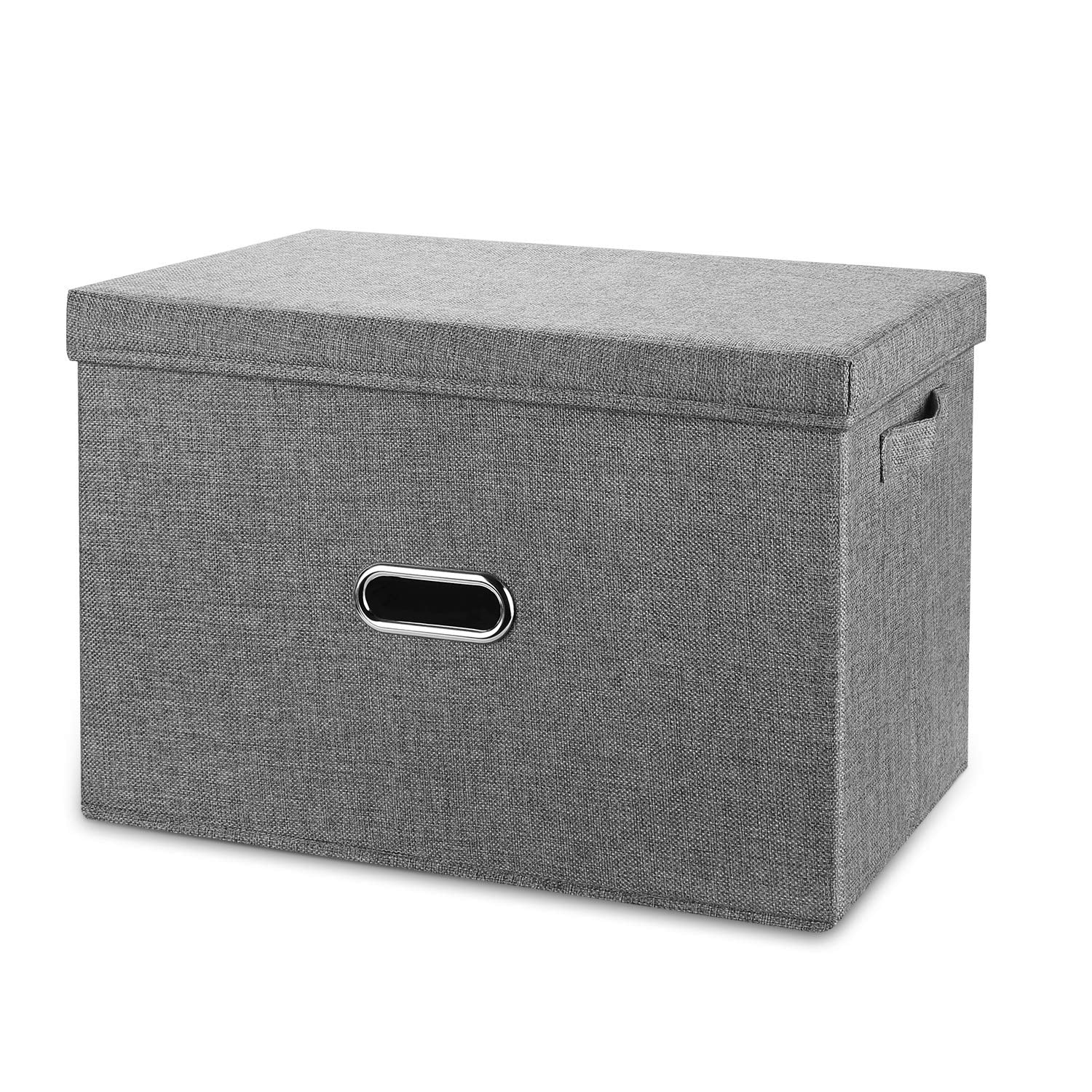 Valease Linen Fabric Collapsible Storage Bins With Removable Lids And Handles, Washable Storage Box Containers Baskets Cube With