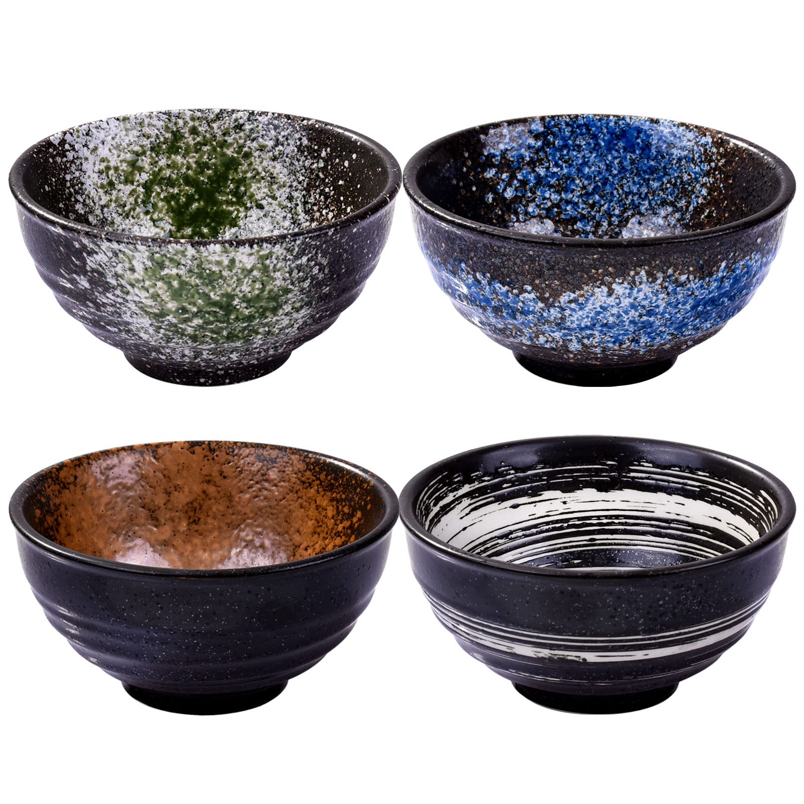Lmrlcs Japanese Kiln-Formed Ceramic Bowl Set Of 4 For Cereal, Soup, Dessert, And Rice Bowl Set - Microwave Safe And Stackable