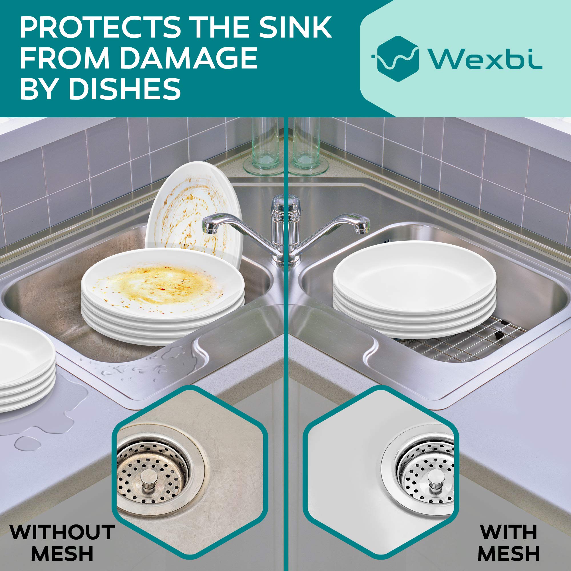 Wexbi Kitchen Sink Protectors For Double Kitchen Sink, Stainless Steel Sink Grid, Set Of Two Metal Sink Protector Mat 16 X 13 In