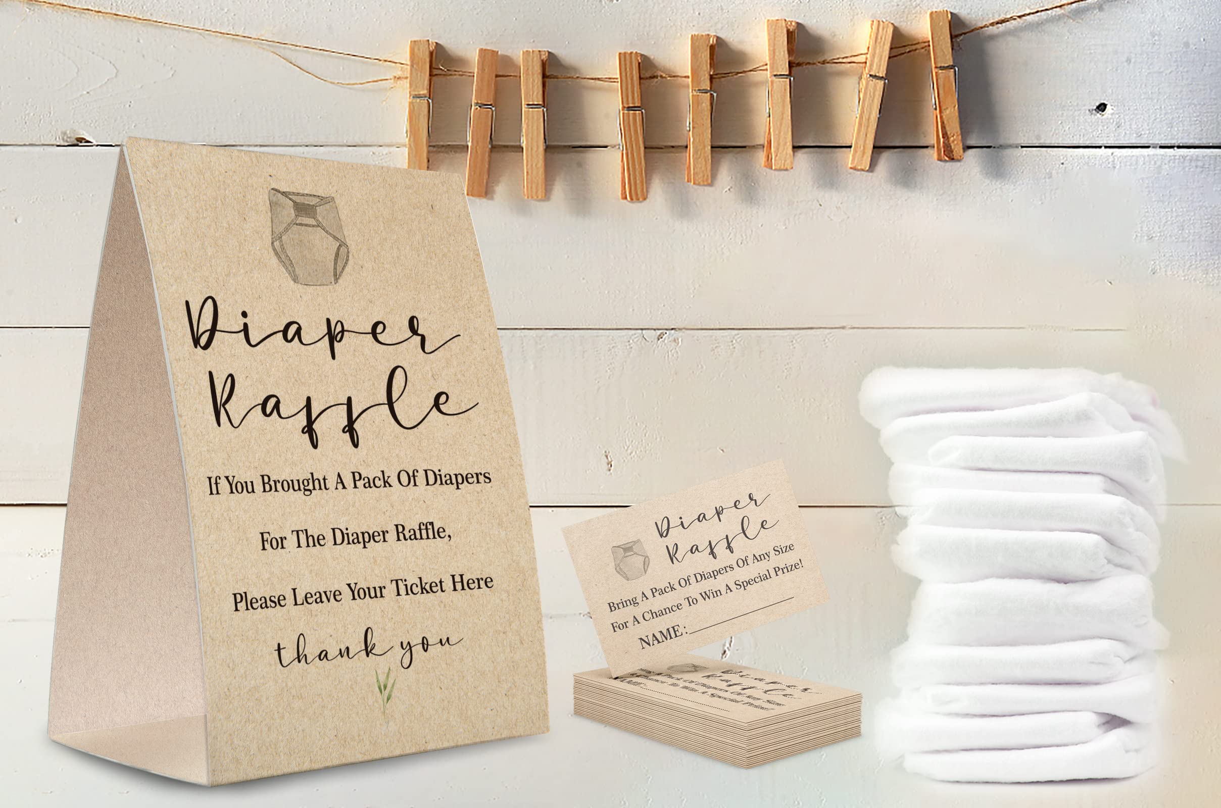 Tesedupoole Kraft Paper Diaper Raffle Sign,Diaper Raffle Baby Shower Game Kit (1 Standing Sign + 50 Guessing Cards),Baby Showers