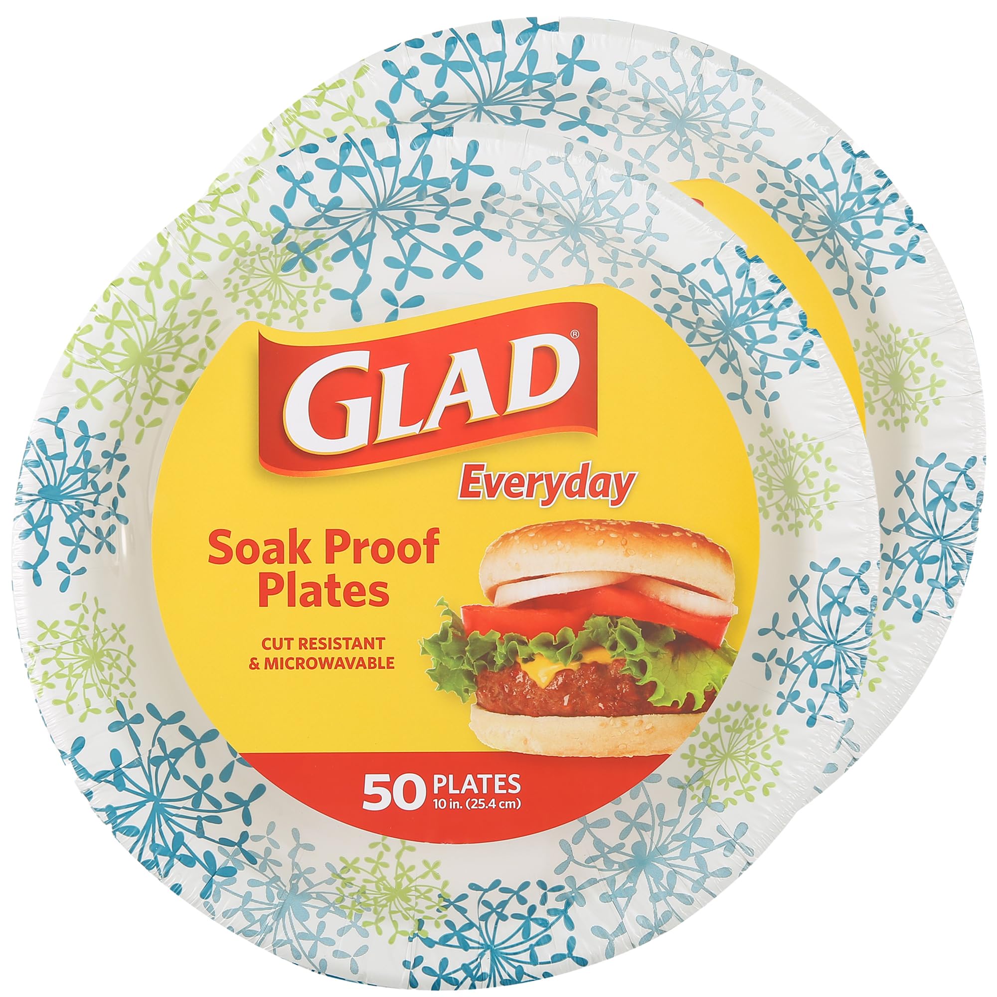 Glad Everyday Round Paper Plates, Blue Hydrangea Print Disposable Dinner Plates for Meals and Parties, Soak Proof and Cut Resist