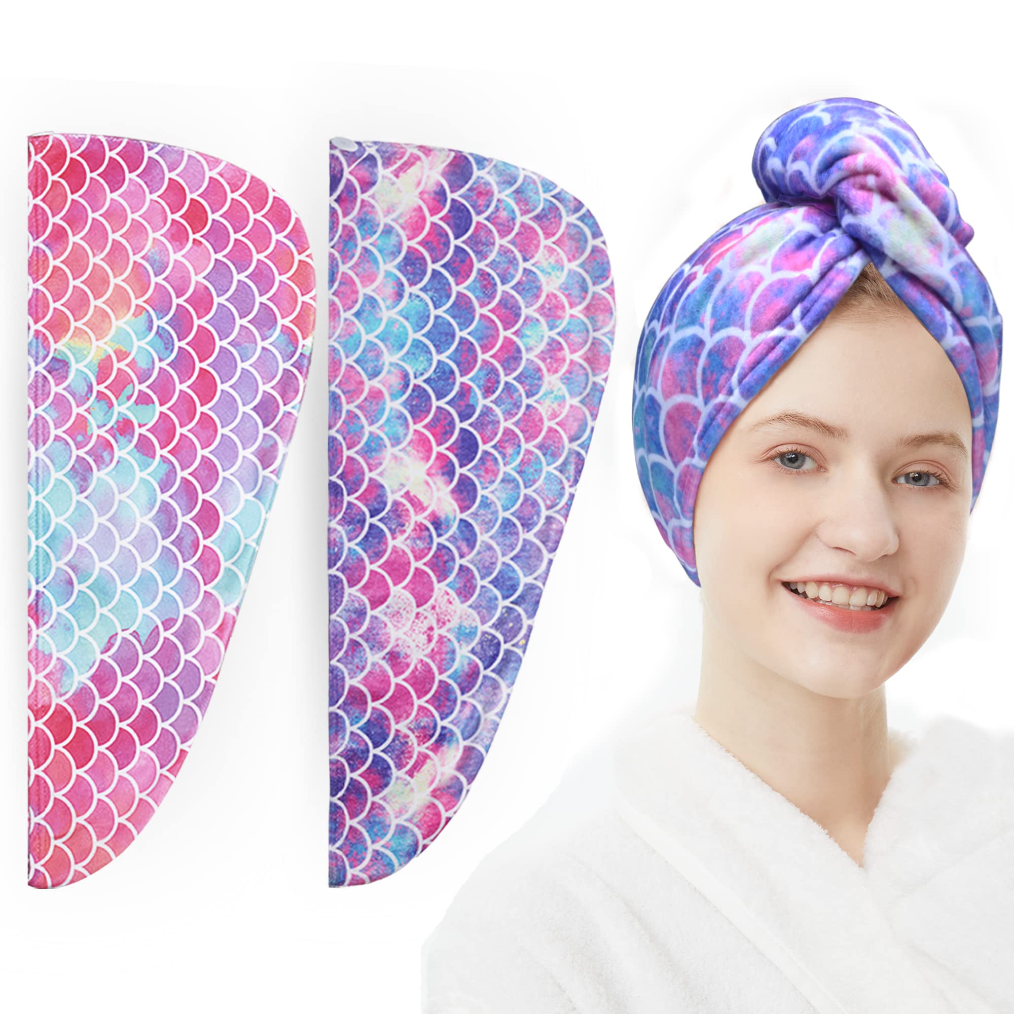 ELLEWIN Microfiber Hair Towel Wrap for Kids Girls 2 Pack Hair Turban Drying for Women Set Absorbent Quick Dry Twisty Anti Frizz