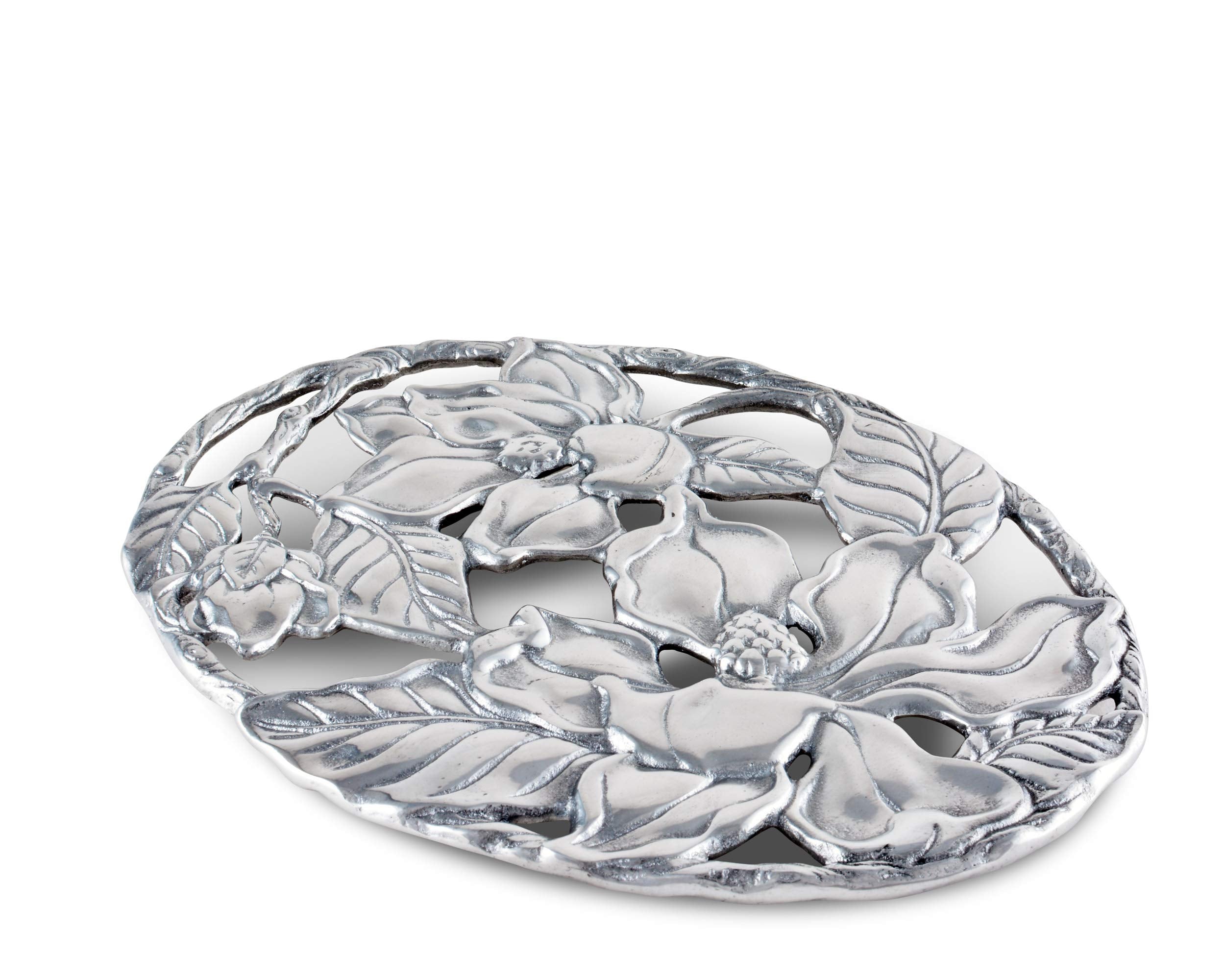 Arthur Court Designs Aluminum Metal Magnolia Flower Trivet Hot Pans Pots Dishes Or Teapot Florida Theme 9 Inch Long