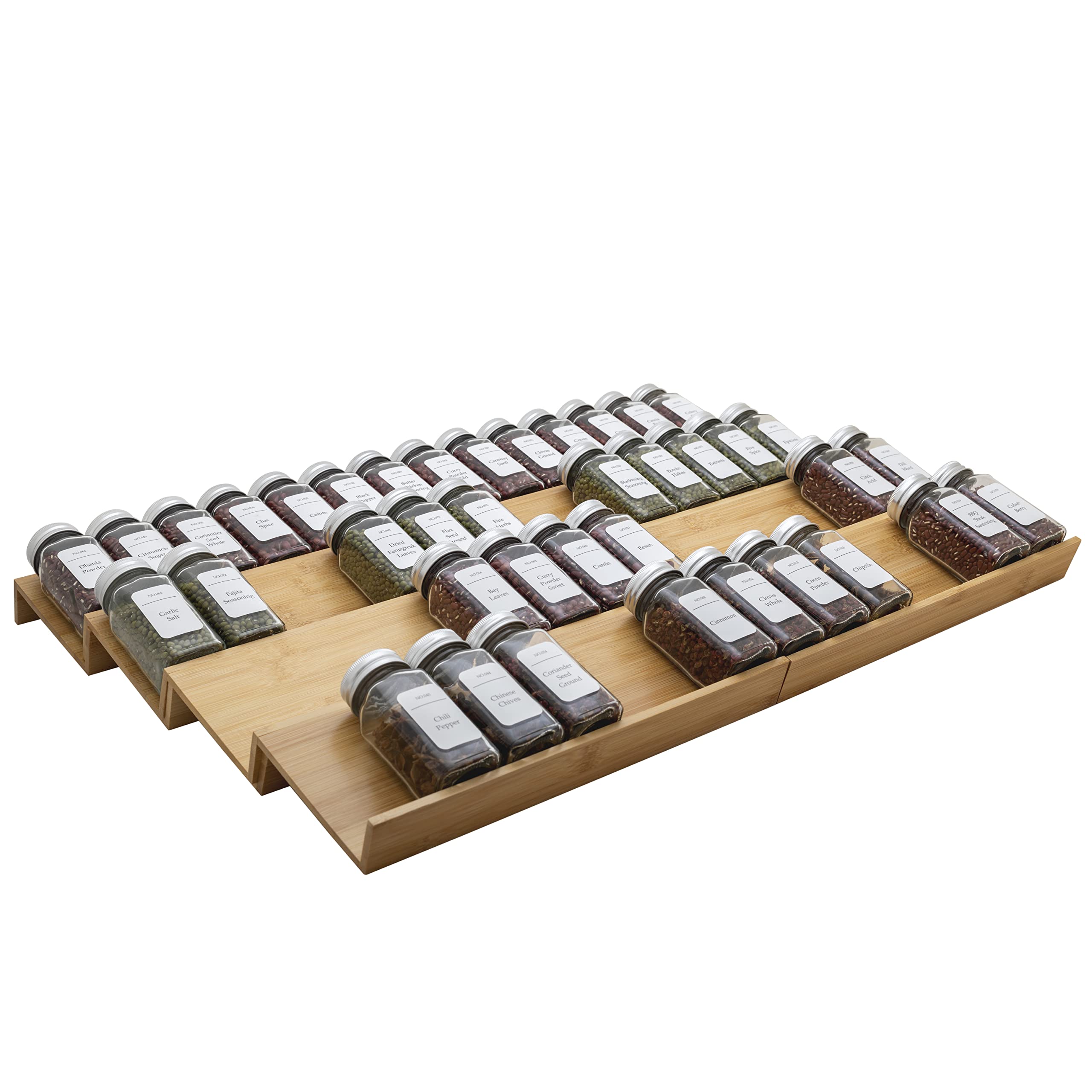 Angimio Bamboo Spice Rack Drawer Organizer - 8 Pieces Set- 13'' Wide Per Piece - Combine Pieces Into 26'' Wide Rack (13'' or 26'
