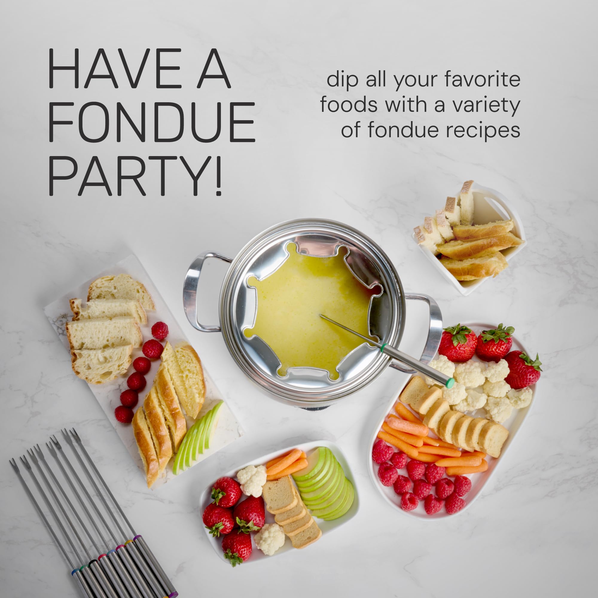 Nostalgia 8-Cup Electric Fondue Pot Set For Cheese & Chocolate - 8 Color-Coded Forks, Adjustable Temperature Control - Stylish S
