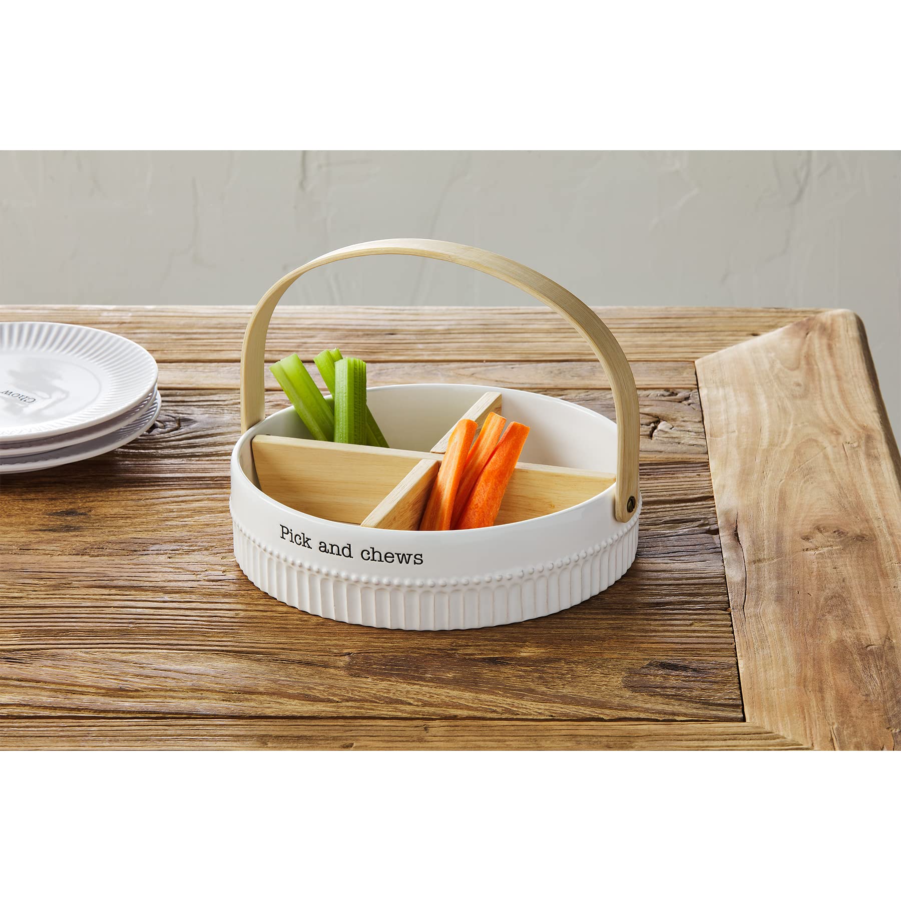 Mud Pie Sectioned Serving Bowl With Handle, White, 2 1/4'' X 9'' Dia