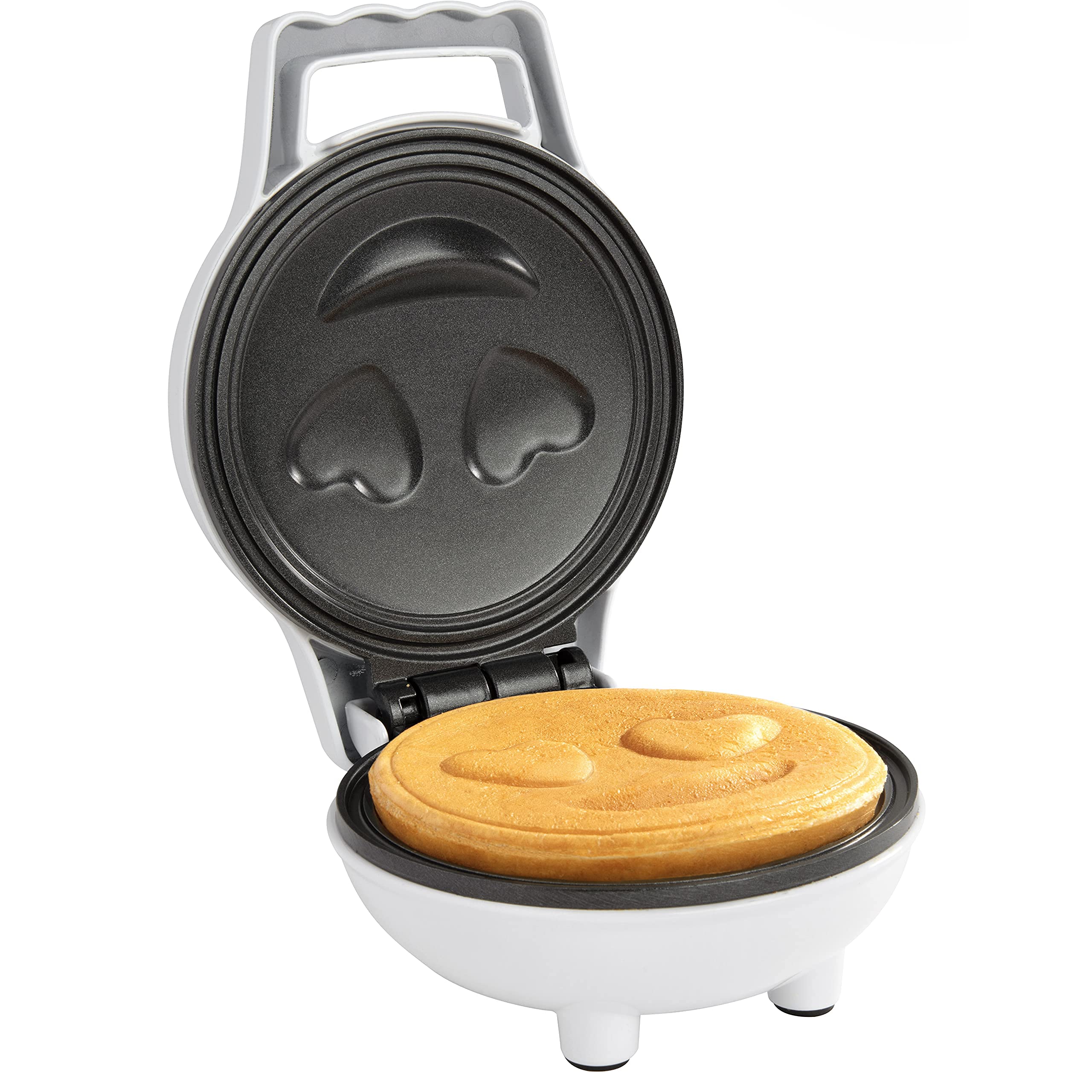 Heart Eyes Emoji Mini Waffle Maker - Make Breakfast Special W Cute Personal-Sized 4'' Smiley Face Pancakes- Electric, Nonstick B