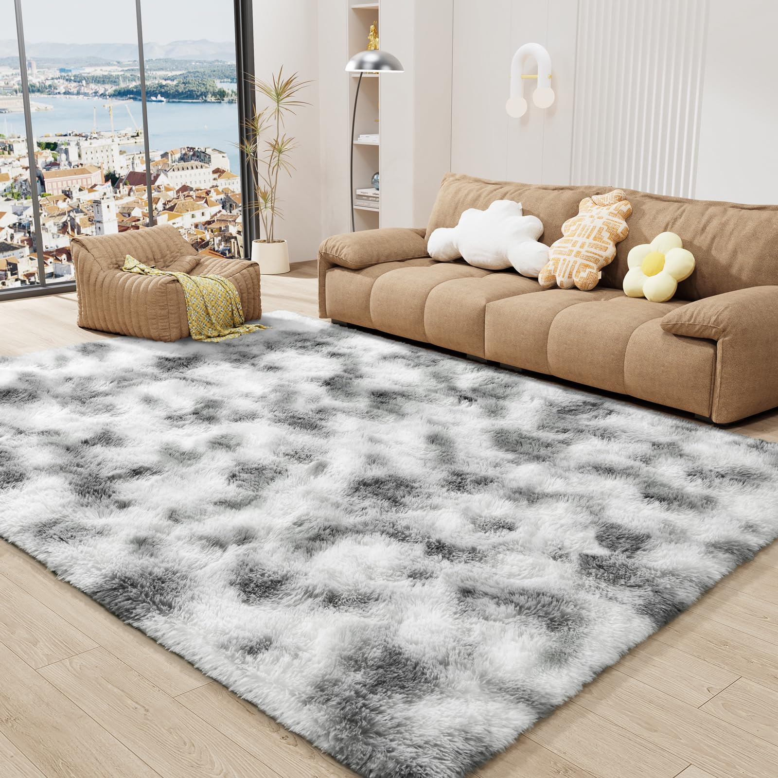 LOCHAS Ultra Soft Indoor Modern Area Rugs 4x6, Fluffy Living Room Carpets for Children Bedroom Home Decor Nursery Rug, Tie-Dyed