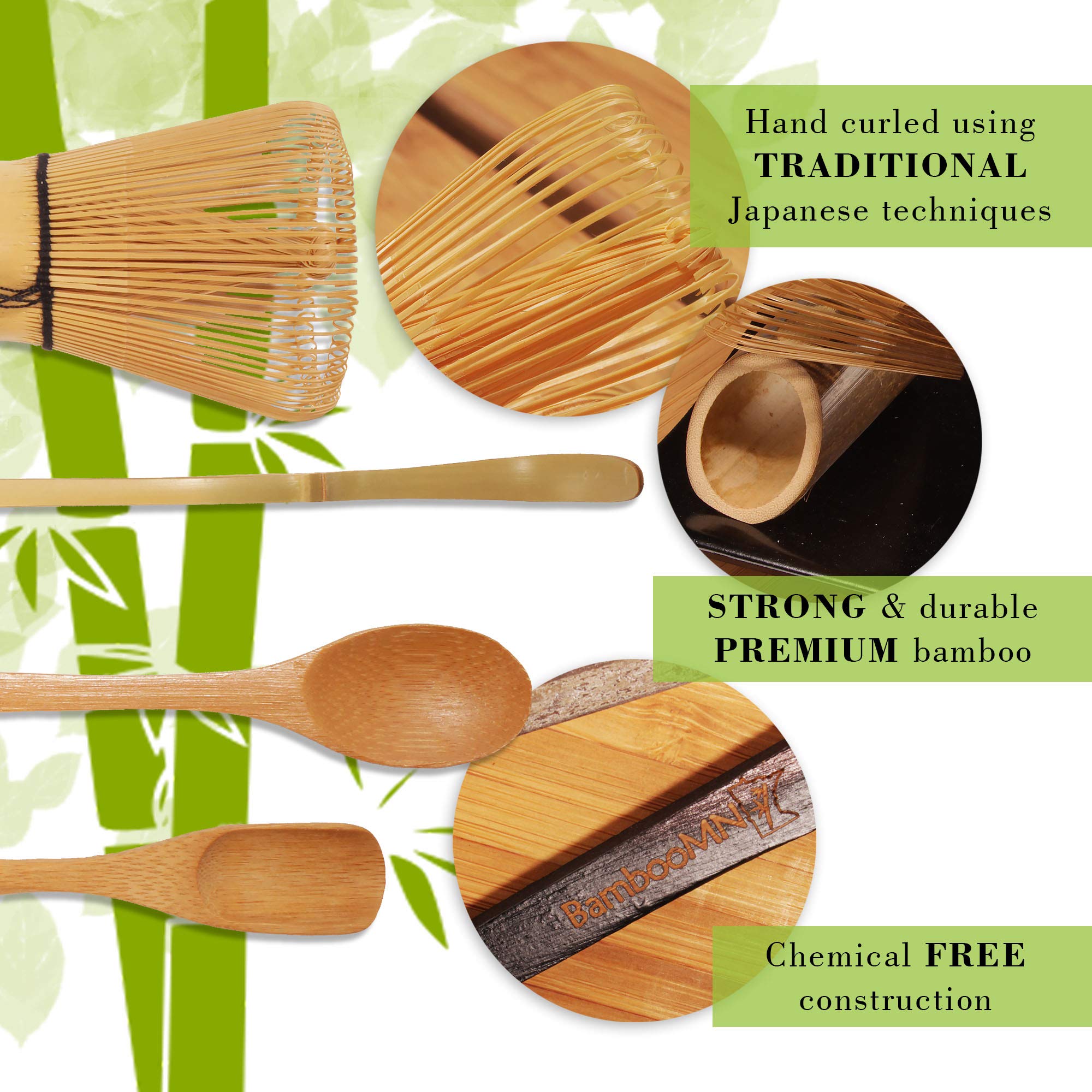 Bamboomn Matcha Bowl Set (Includes Bowl, Rest, Tea Whisk, Chasaku & Tea Spoon) 1 Set Mint Green