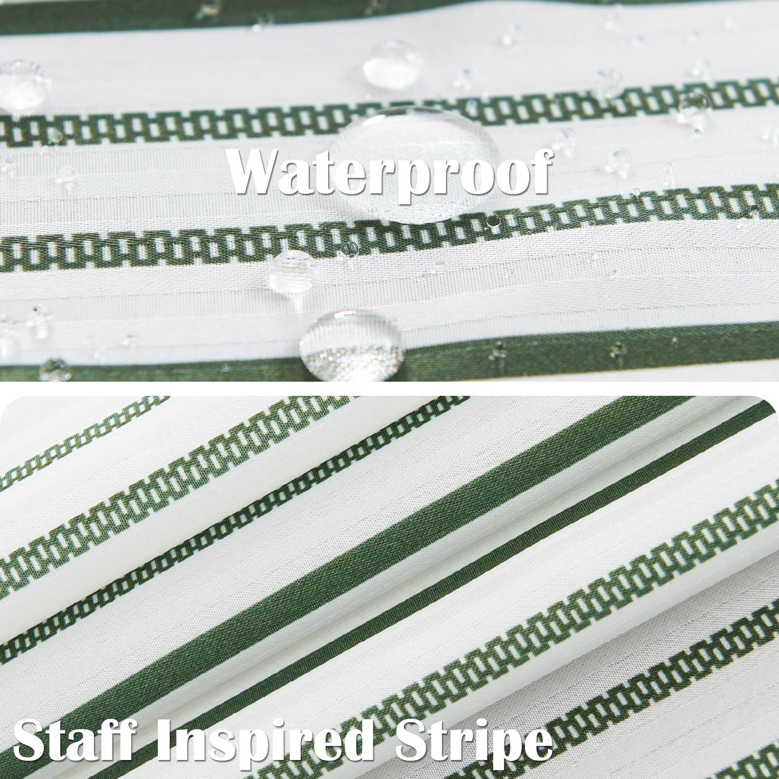 Jinchan White Shower Curtain With Green Stripe Fabric Shower Curtain For Bathroom Modern Striped Shower Curtain Winter Waterproo