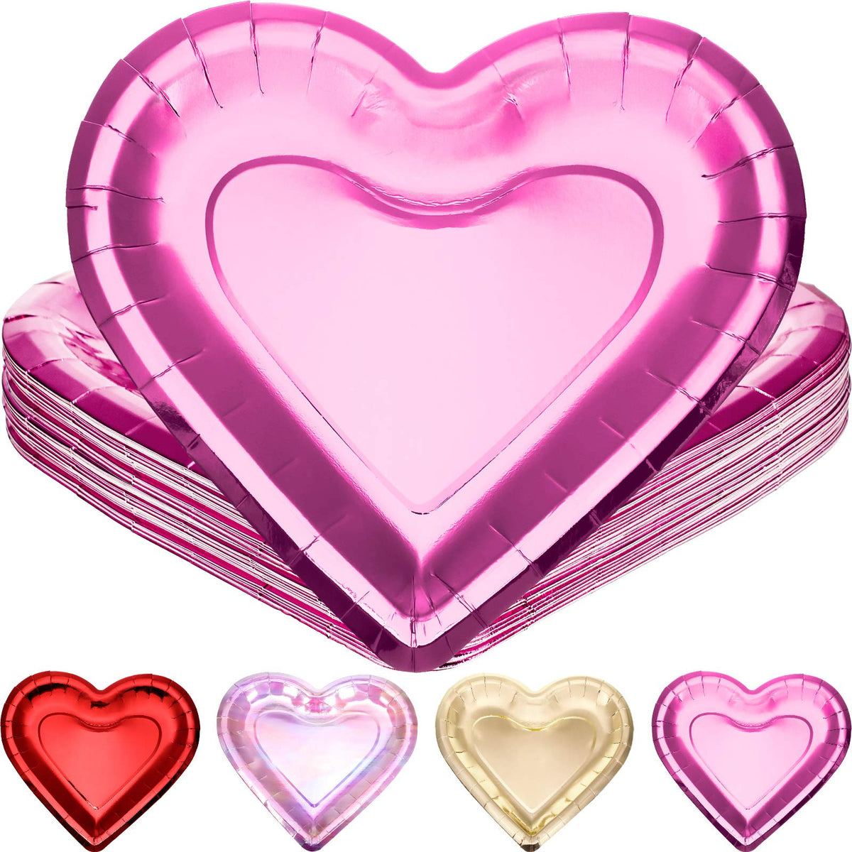 Patelai 24 Pieces Thick Heart Shaped Paper Plates Disposable Party Plates 10.6 Inch Large Size Dinnerware Decorative Tableware F