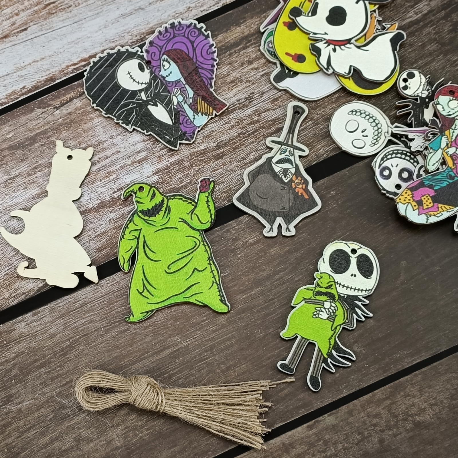 37 PCs Halloween Christmas Nightmare Ornaments Halloween Christmas Nightmare Wooden Hanging Ornament Decoration,Halloween Witch