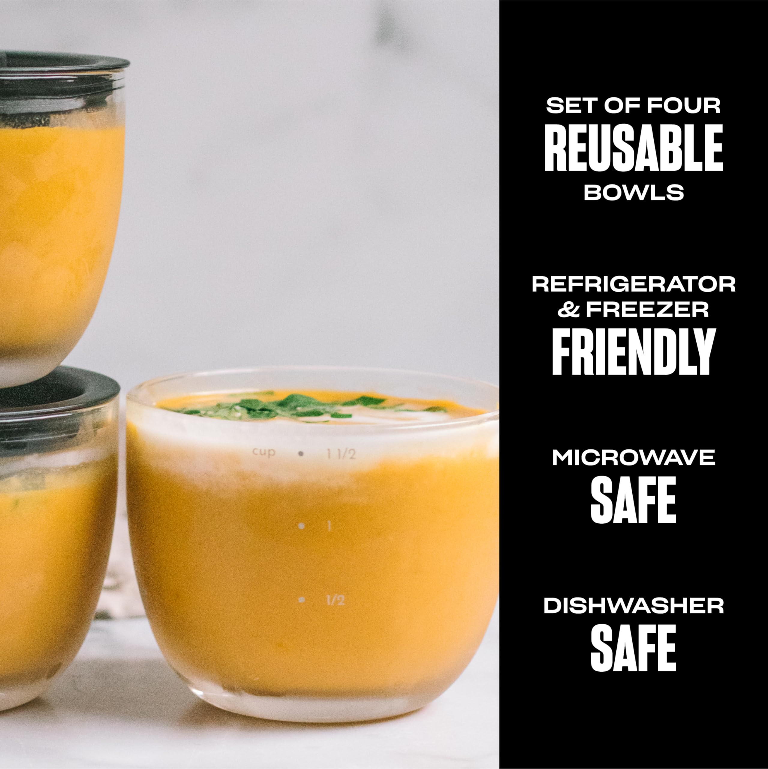 S'Well 12Oz Glass Prep Bowl Set Of 4 For Easy Meal Prep, Black, Made From Durable Tempered Glass, Nests Inside 21.5Oz S'Well Eat