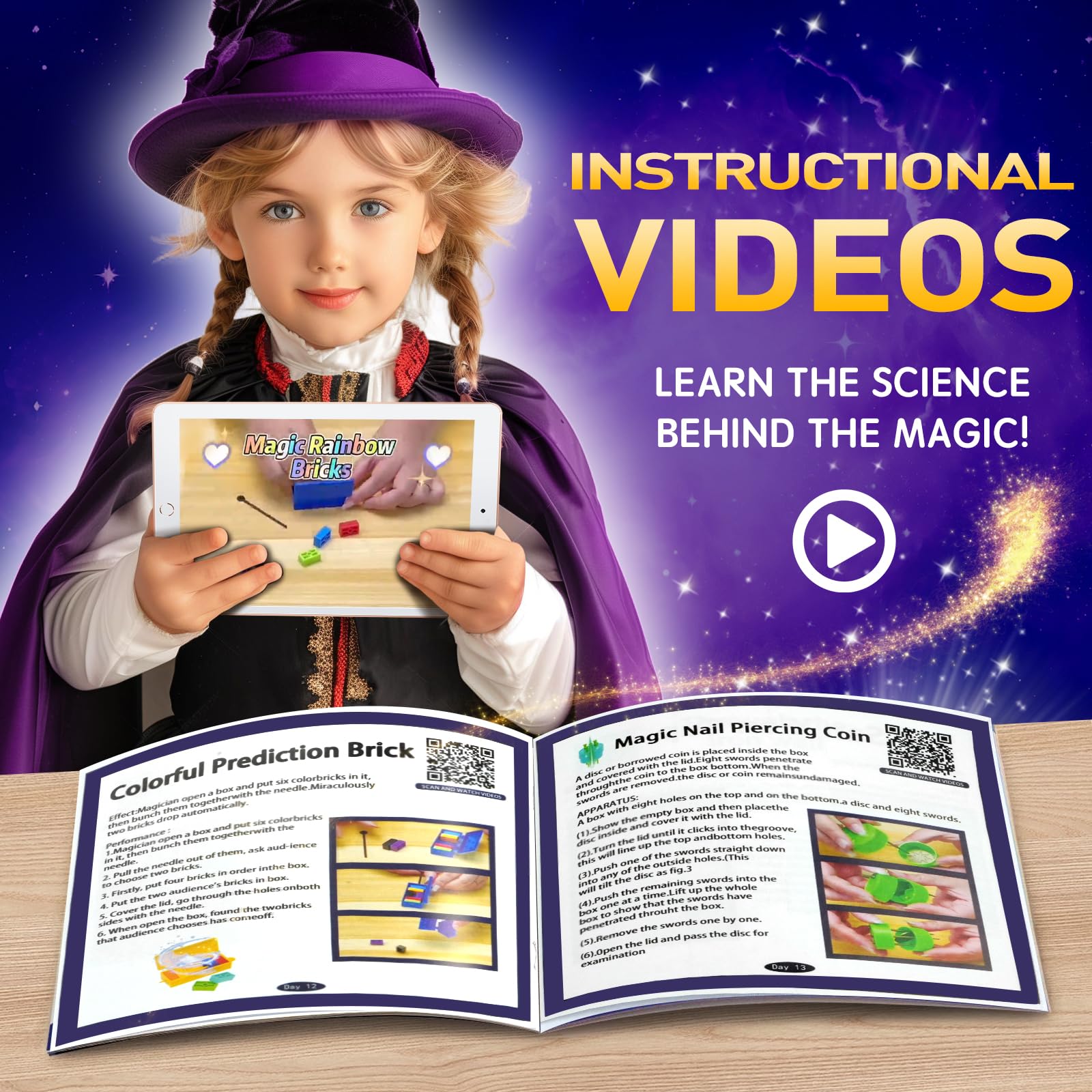 Advent Calendar 2025 Magic Set Tricks Toys for Kids to Perform with Video S-T-E-M Gifts for 8-12 Age Teen Boys and Girls Christm