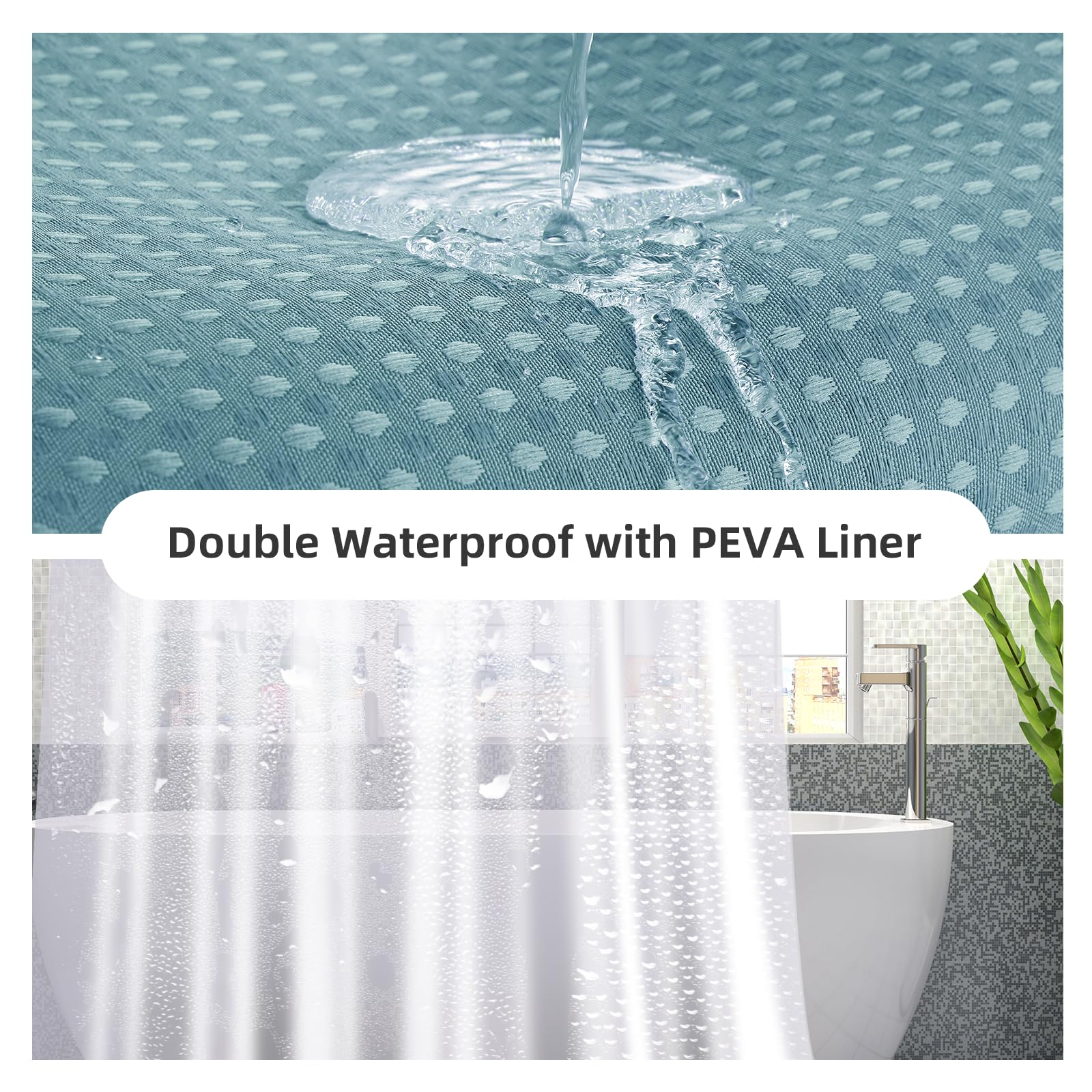Lacyan 3 In 1 Waterproof Waffle Weave Shower Curtain And Clear Liner Set With 12 Stainless Steel Hooks Double Sided For Bathroom