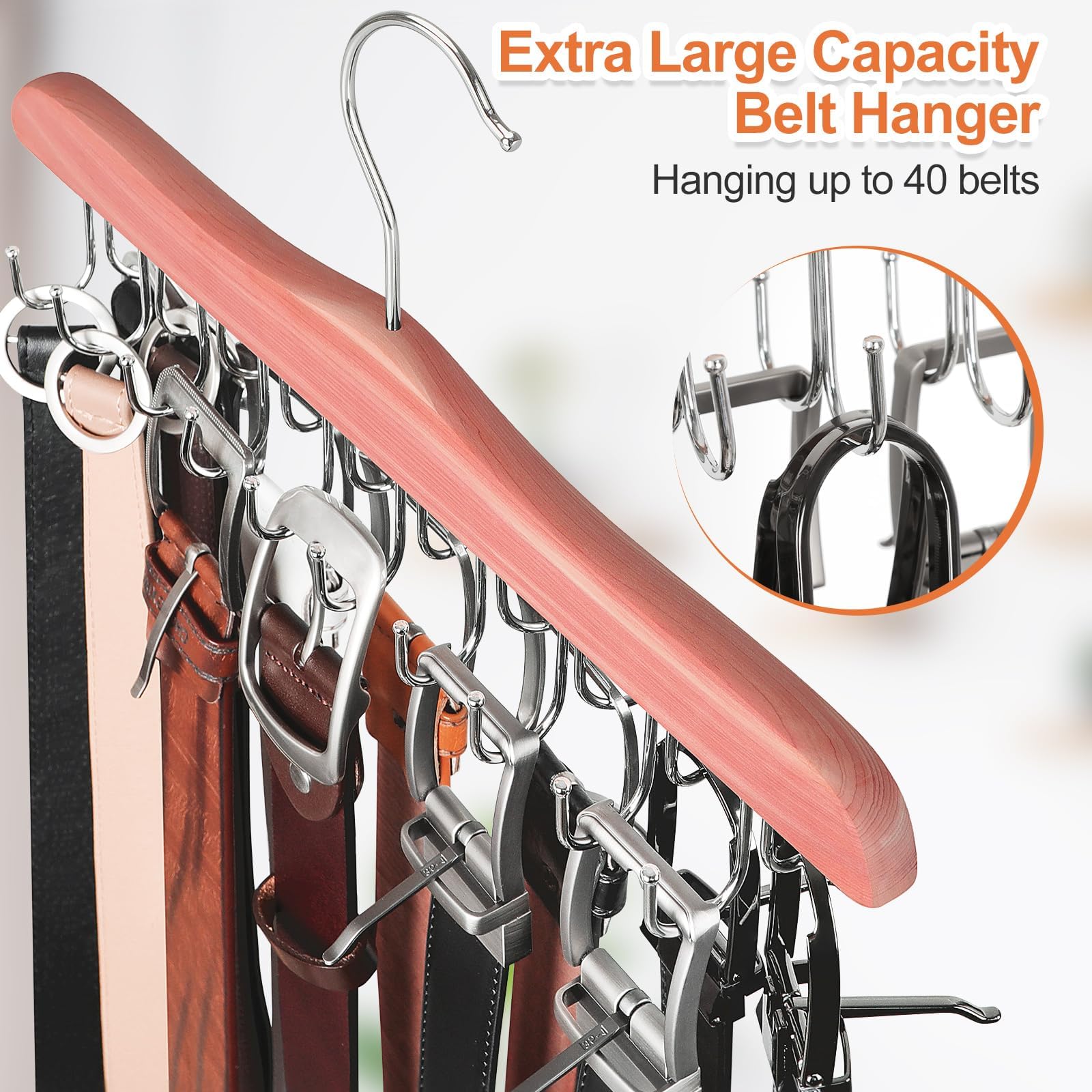Topia Hanger Belt Hanger For Closet, Cedar Wooden Hangers With 20 Rotatable Hooks, Closet Organizers And Storage For Tank Top, B