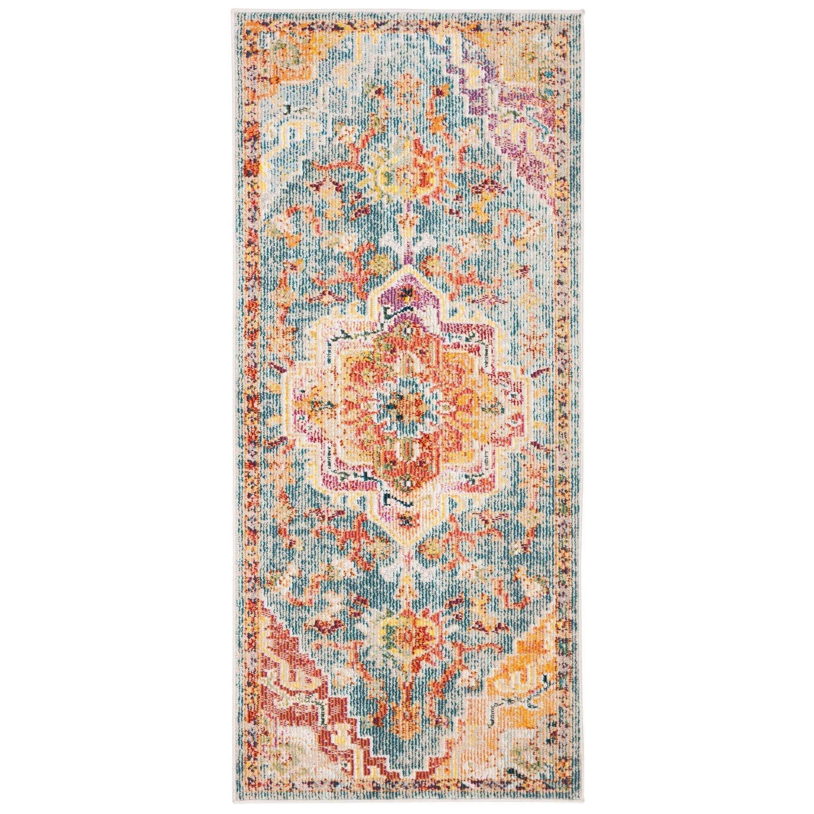 SAFAVIEH Crystal Collection Accent Rug - 22 x 5, Orange & Teal, Medallion Distressed Design, Non-Shedding & Easy Care, Ideal f