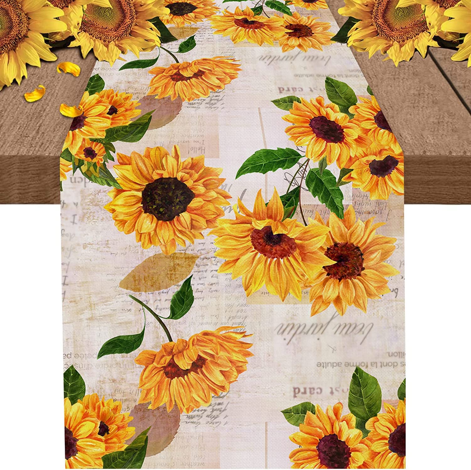 Sunflower Old Paper Rustic Table Runner Burlap Linen Table Runner Farmhouse Kitchen Decor For Home Party And Dining Room Dresser