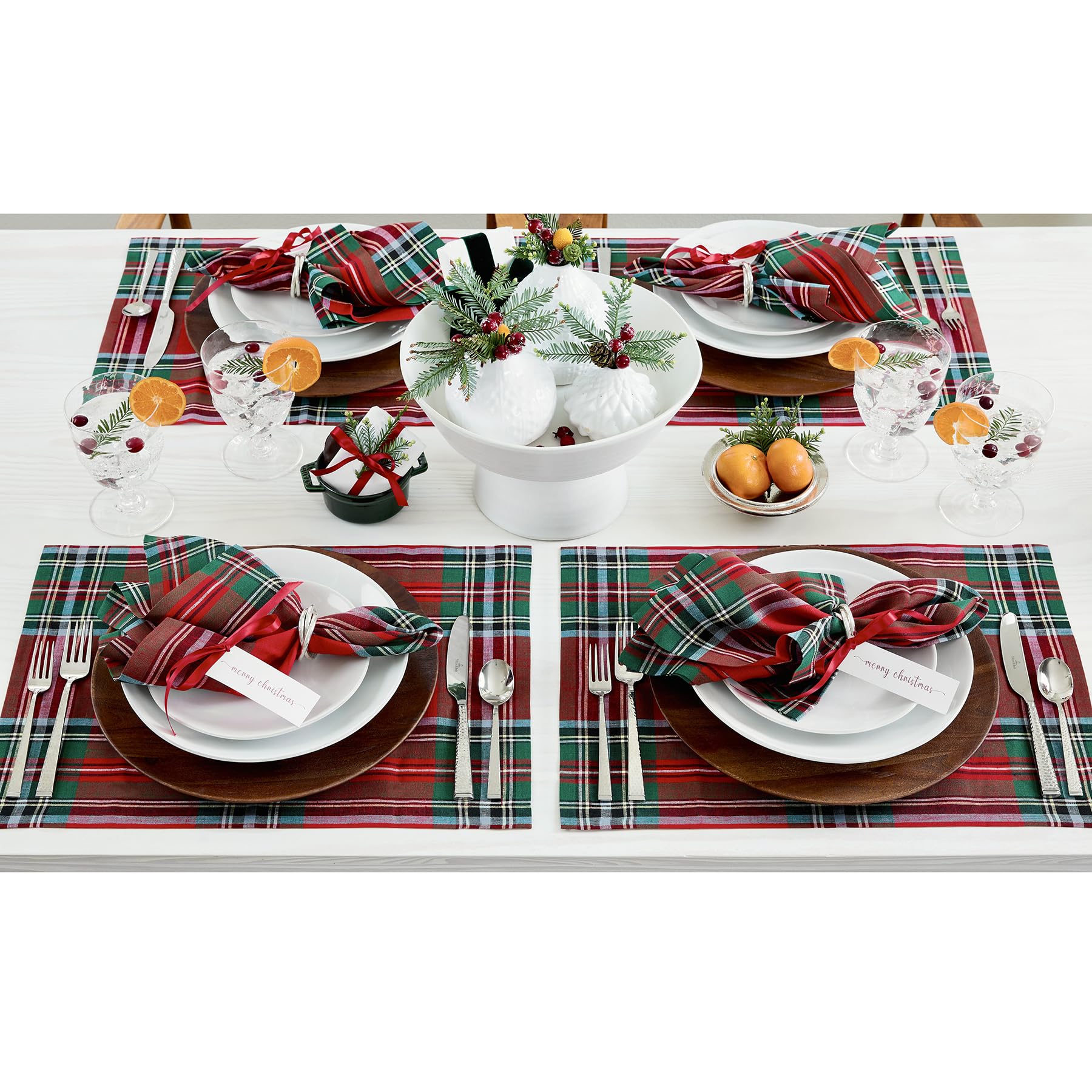 Solino Home Linen Dinner Napkins Set Of 4-100% Pure Linen Red Madras Holiday Plaid Napkins 20 X 20 Inch - Handcrafted And Machin