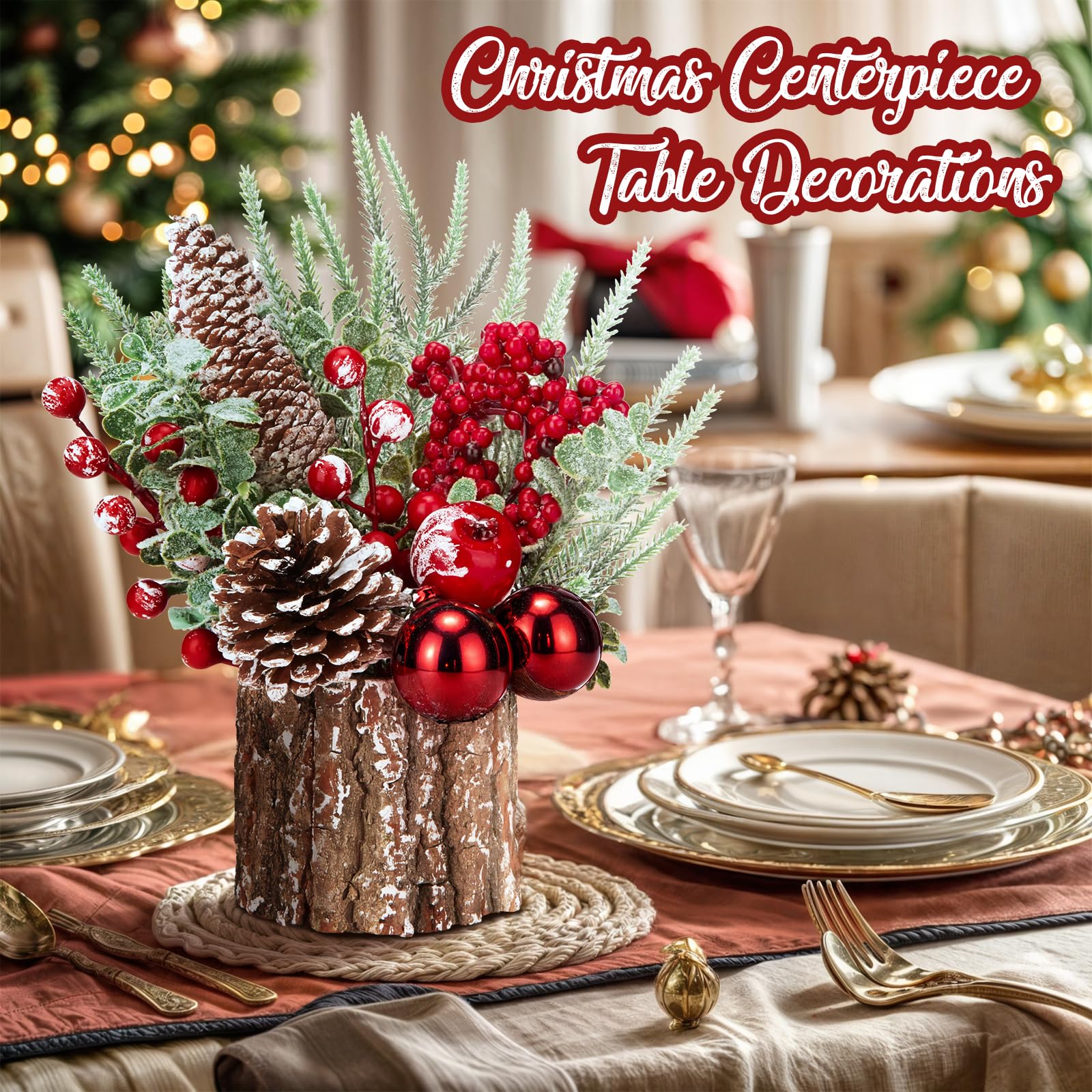 Christmas Decorations Indoor, Christmas Centerpiece Table Decorations, Small Artificial Tabletop/Desk Christmas Tree with Xmas O