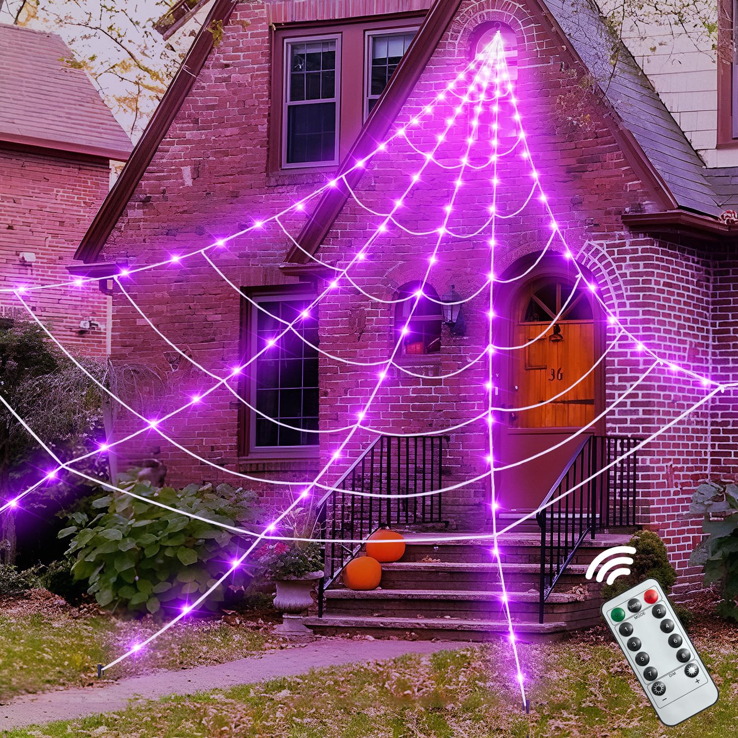 ININ Halloween 200 Spider Web Light Decorations Outdoor/Indoor with 250 LED Lights,Scary Party Decorations,Giant Light Up Spider