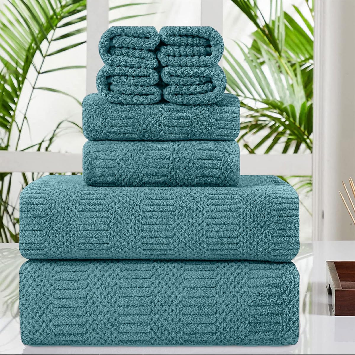 8 Piece Oversized Turquoise Bath Towel Set-2 Extra Large Bath Towel Sheets,2 Hand Towels,4 Washcloths-600Gsm Soft Highly Absorbe