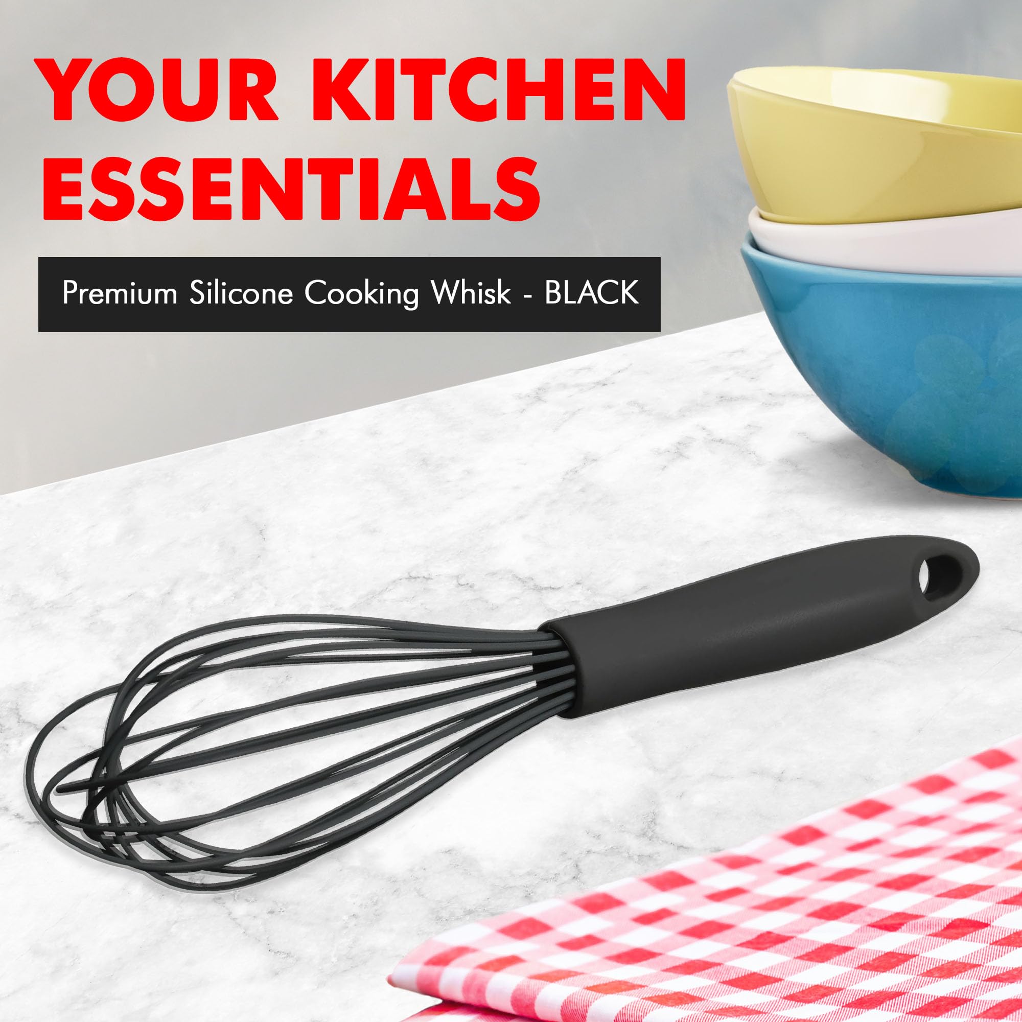 Chef Craft Premium Silicone Wire Cooking Whisk, 10.5 Inch, Black