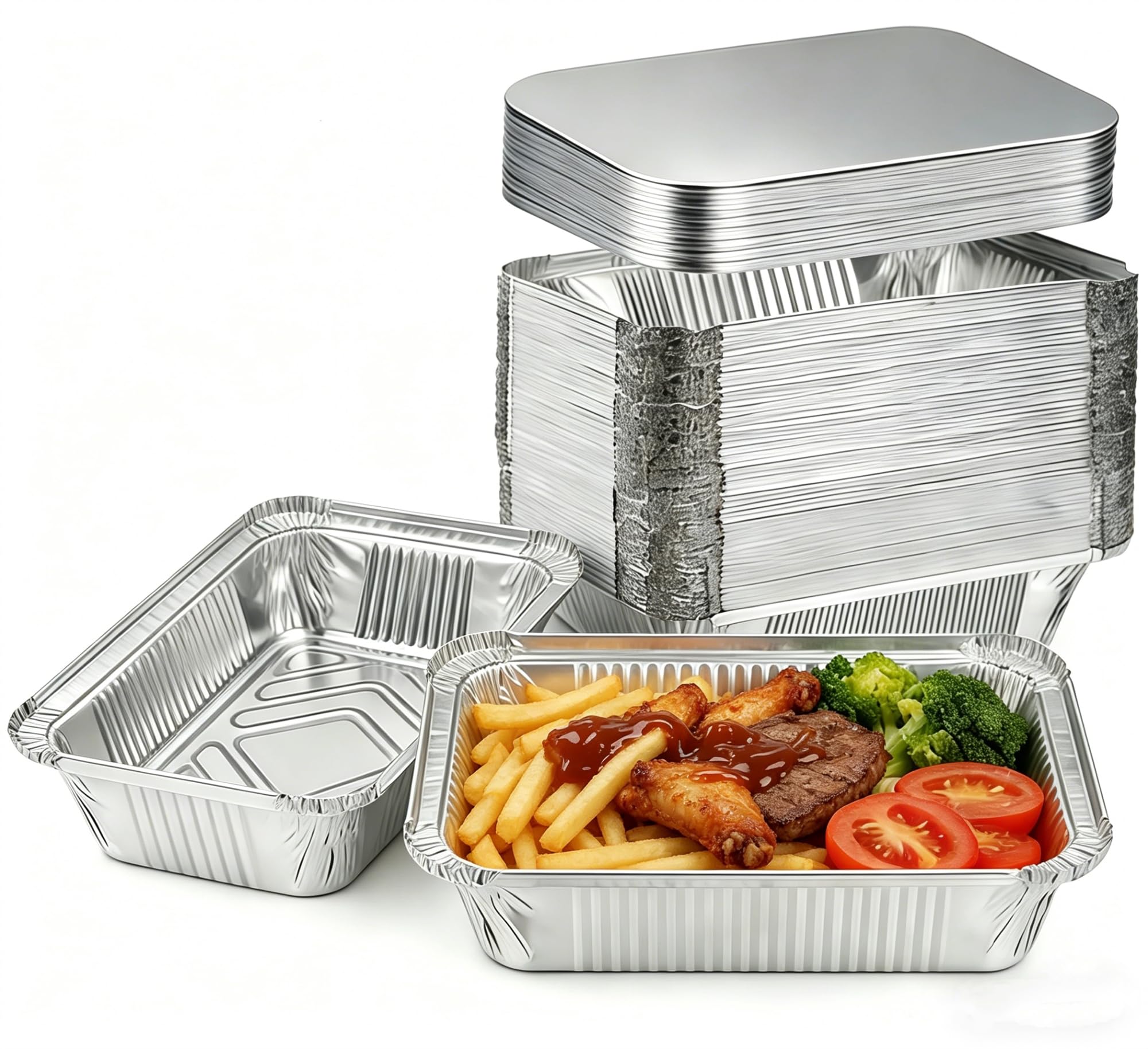 60 Pack Aluminum Pans with Lids (8.56) 2.25 LB Capacity Foil Pans with Lids  60 Pans and 60 Cardboard Covers  Disposable