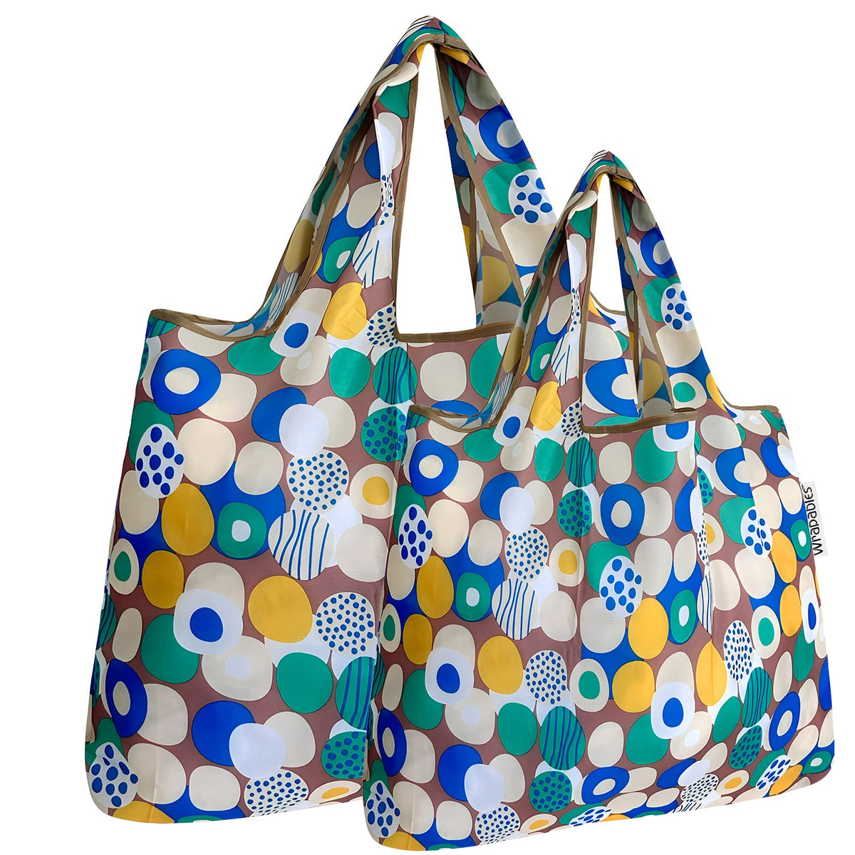 Allydrew Large & Small Foldable Tote Nylon Reusable Grocery Bags, Set Of 2, Happy Dots
