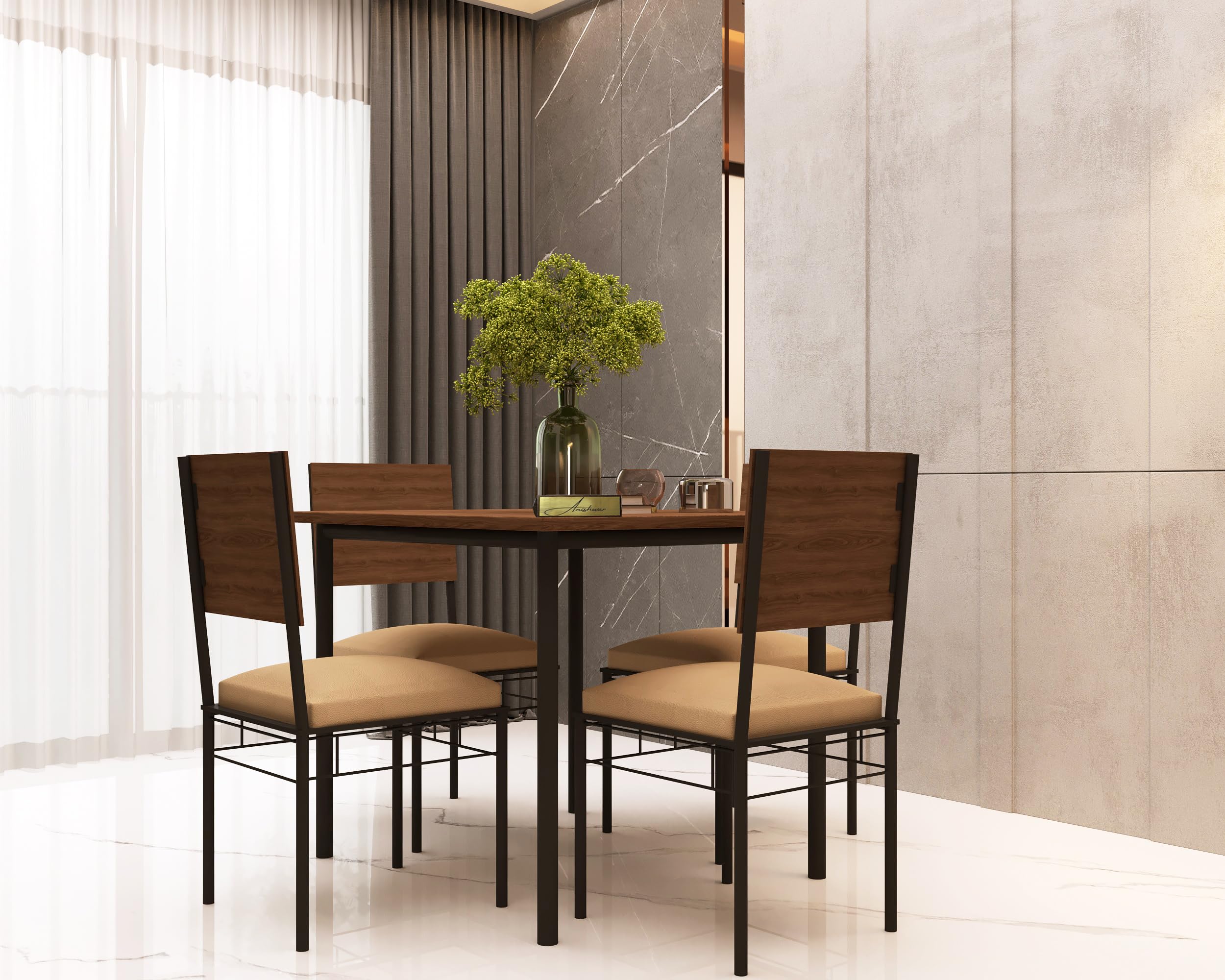 Anishwar Metal Framing 4 Seater Dining Table Engineered Wood Top | 4 Cushioned Chair With Dining Table For Living Room Dinning H