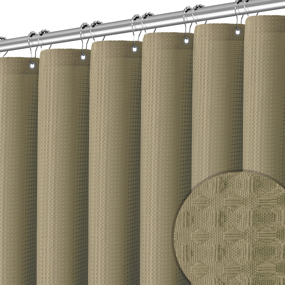 Pangsinne Taupe Fabric Shower Curtain For Bathroom Stall, 60 Inche Waffle Weave Shower Curtain, Machine Washable Waterproof 256G