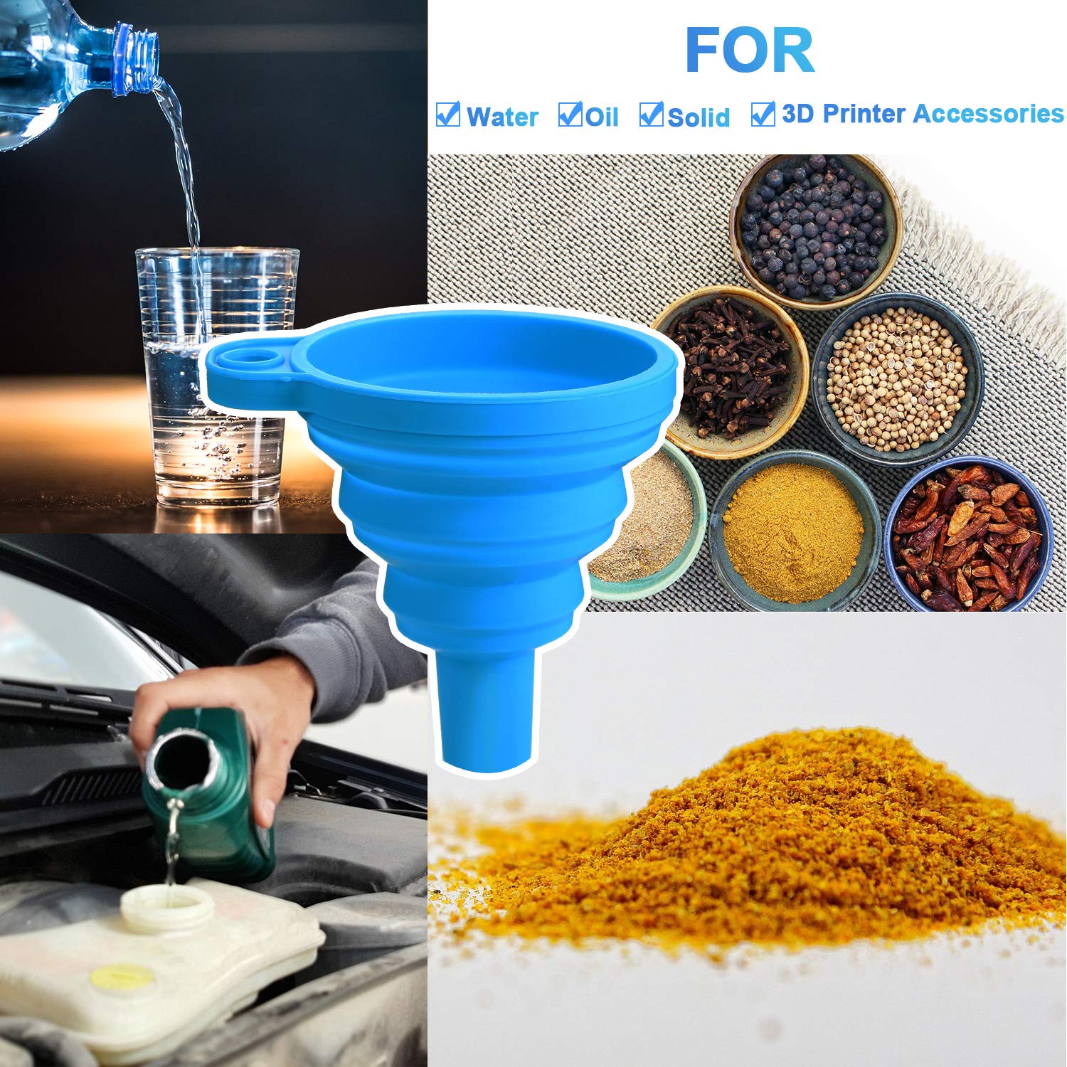 6 Pack Resin Funnels Filter 3D Resin Filter Printer Accessories Include Collapsible Silicone Funnels And Stainless Steel Resin F