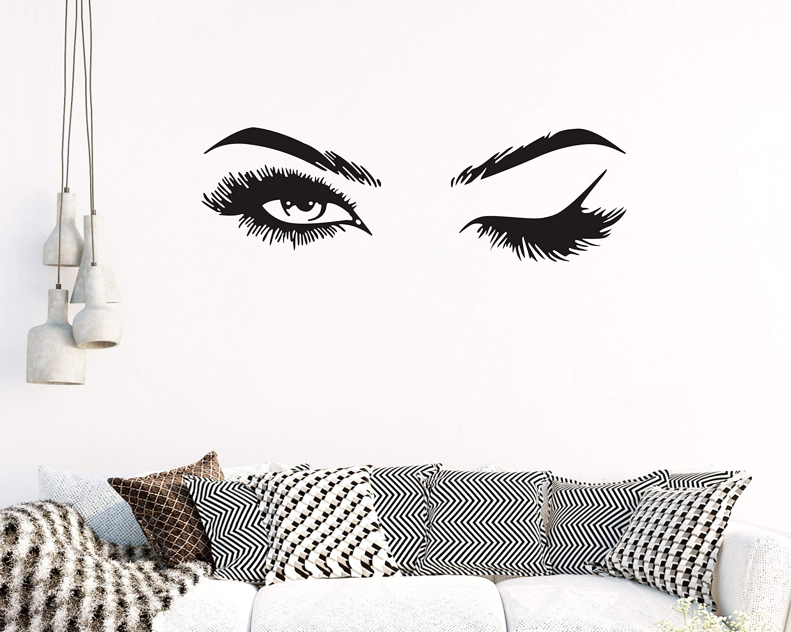 Fashionista Girl Wink Wall Decal With Beautiful Charming Eyelashes, Easy Peel And Stick Woman Mural Vinyl Art Decor For Living R