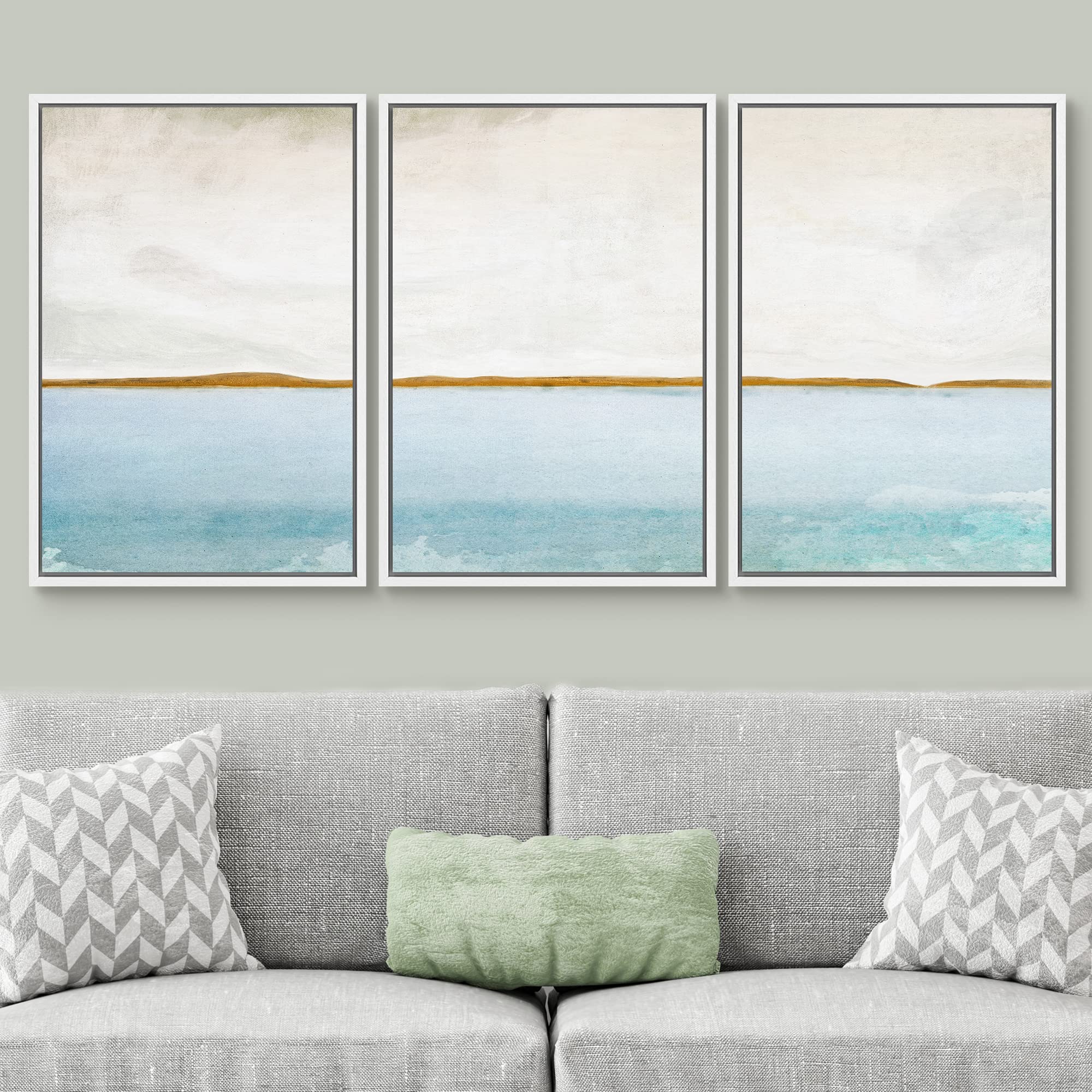 SIGNWIN Framed Canvas Print Wall Art Set Grunge Blue Watercolor Landscape Shapes Abstract Illustrations Modern Art Decorative Nordic Calm Colorful for Living Room  Bedroom  Office - 24''x36''x3 White
