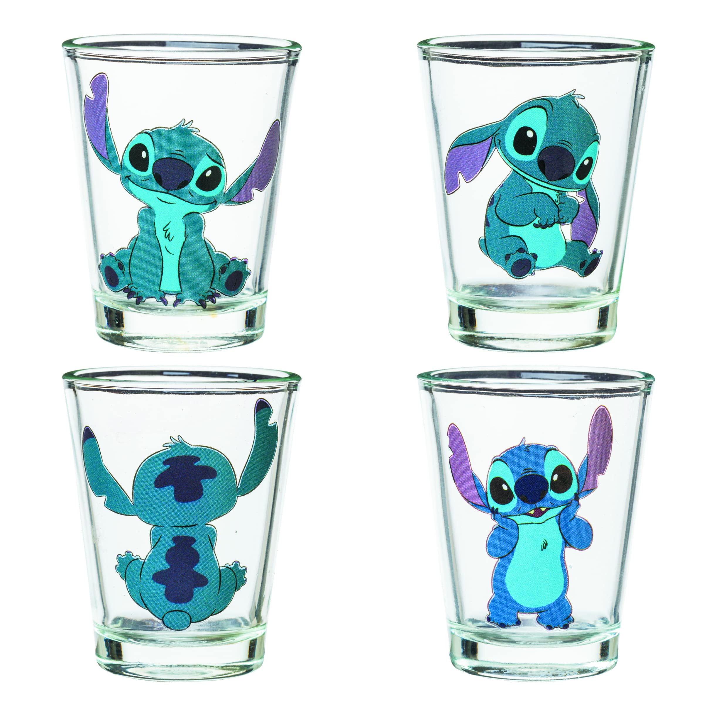 Silver Buffalo Disney Lilo And Stitch Cute Poses 4 Pack Mini Glasses, 1.5 Ounces