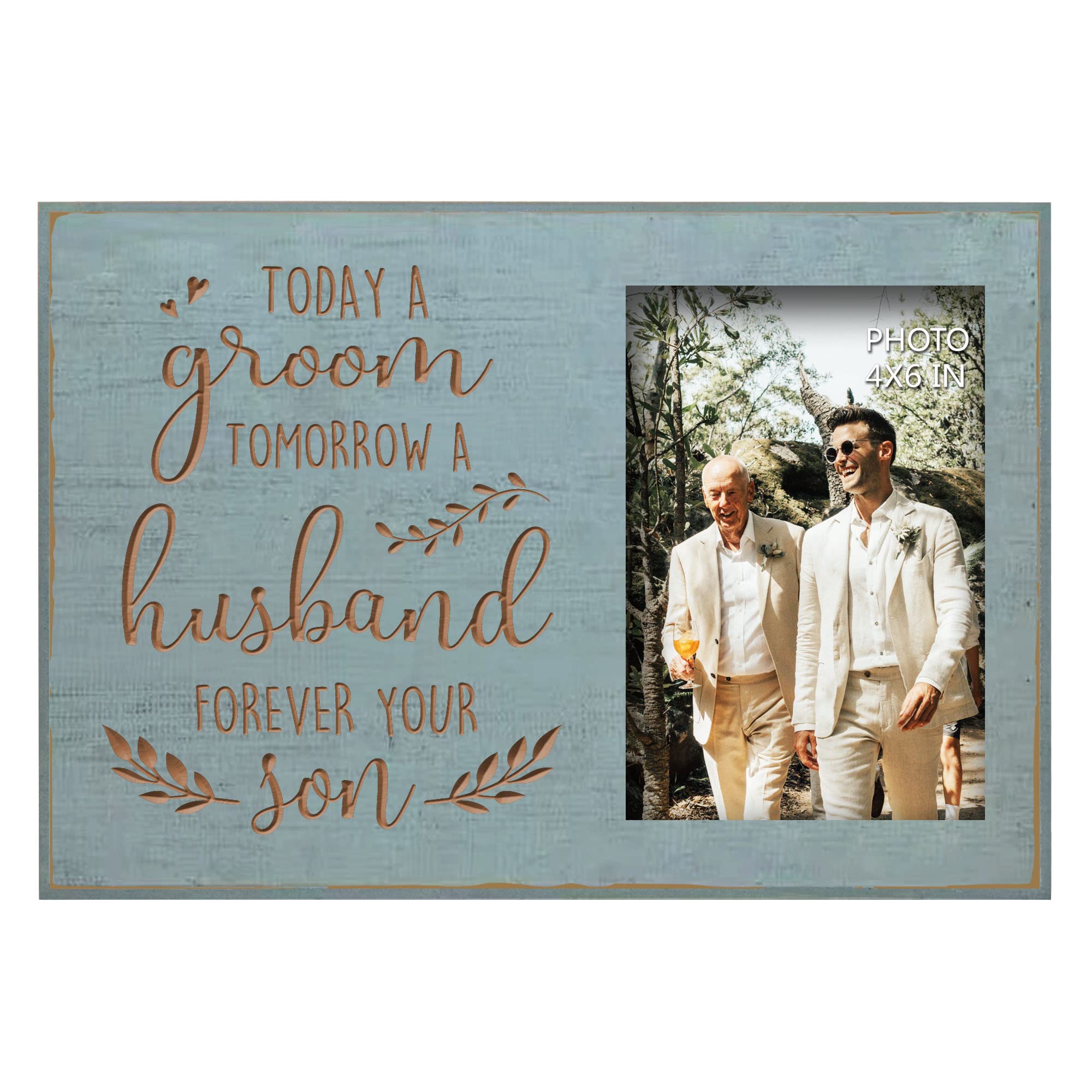 Yudarte Today A Groom,Tomorrow A Husband,Forever Your Son Carved Picture Frames - Engraved Teal Wood Photo Frame 4x6 Inches - Fa