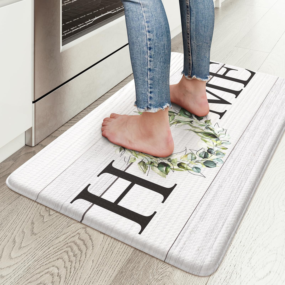 Kimode Anti Fatigue Kitchen Mats For Floor,17.3'' X 30'' Farmhouse Rustic Kitchen Rugs Cushioned,Non-Skid Waterproof Comfort Thi